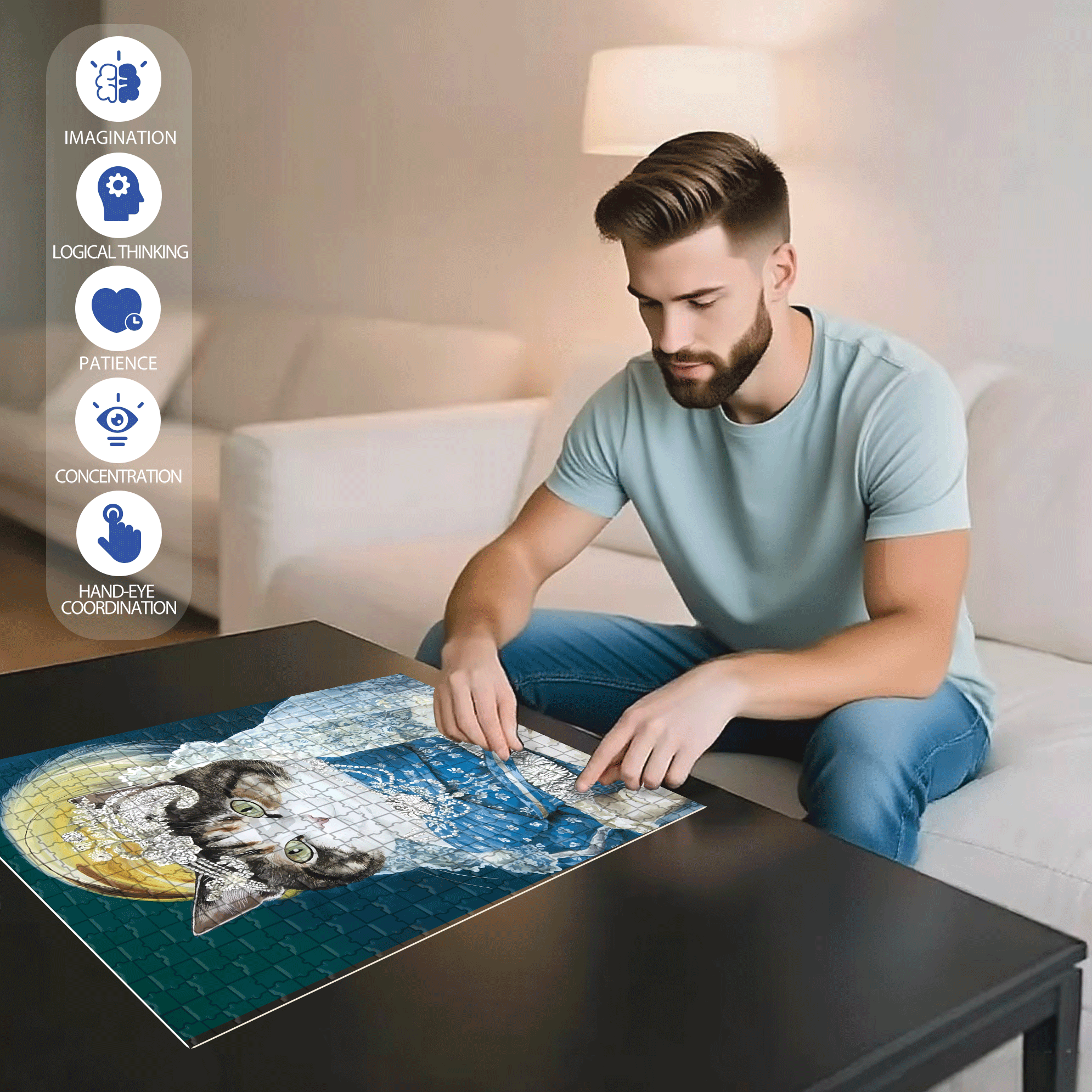 Fantastic Encounter between Cats and World Famous Paintings 500pcs/1000pcs Jigsaw Puzzle, Scratch-Resistant, Interactive Family Game & Brain-Boosting DIY Decor, Perfect for Halloween, Christmas & New Year Gifts, Family Puzzle Game
