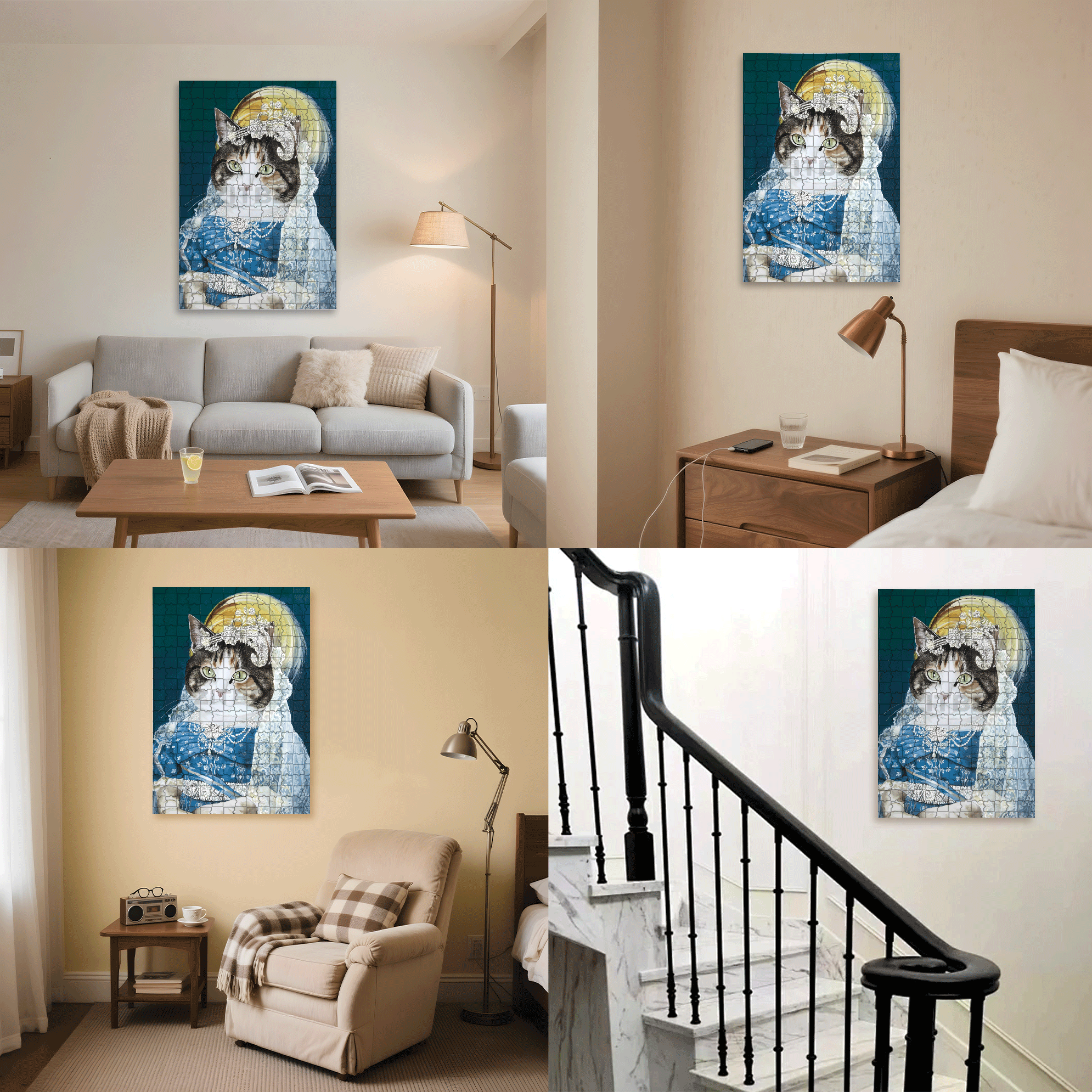 Fantastic Encounter between Cats and World Famous Paintings 500pcs/1000pcs Jigsaw Puzzle, Scratch-Resistant, Interactive Family Game & Brain-Boosting DIY Decor, Perfect for Halloween, Christmas & New Year Gifts, Family Puzzle Game