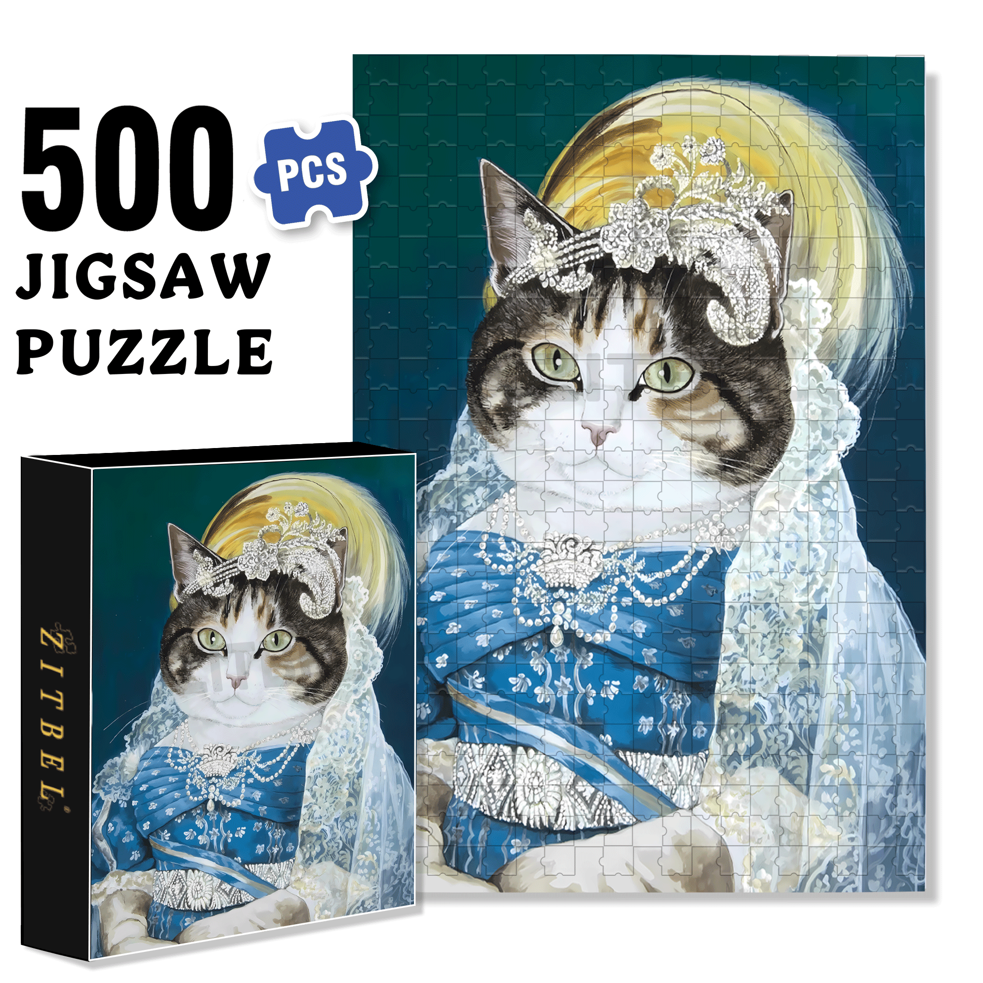 Fantastic Encounter between Cats and World Famous Paintings 500pcs/1000pcs Jigsaw Puzzle, Scratch-Resistant, Interactive Family Game & Brain-Boosting DIY Decor, Perfect for Halloween, Christmas & New Year Gifts, Family Puzzle Game