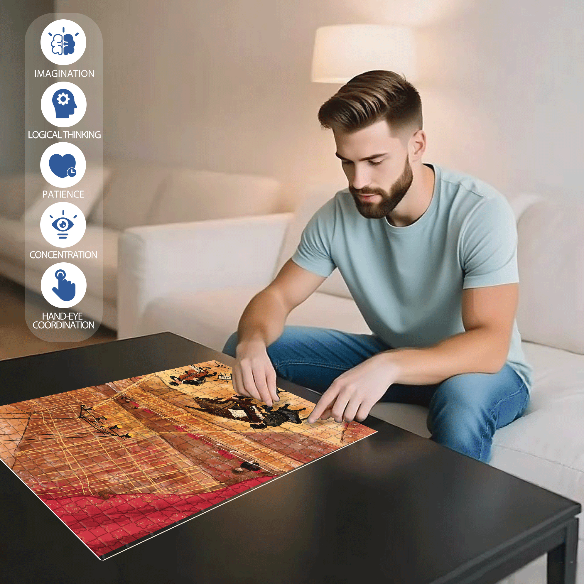 Brahms Piano Trio 500pcs/1000pcs Jigsaw Puzzle, Scratch-Resistant, Interactive Family Game & Brain-Boosting DIY Decor, Perfect for Halloween, Christmas & New Year Gifts, Family Puzzle Game