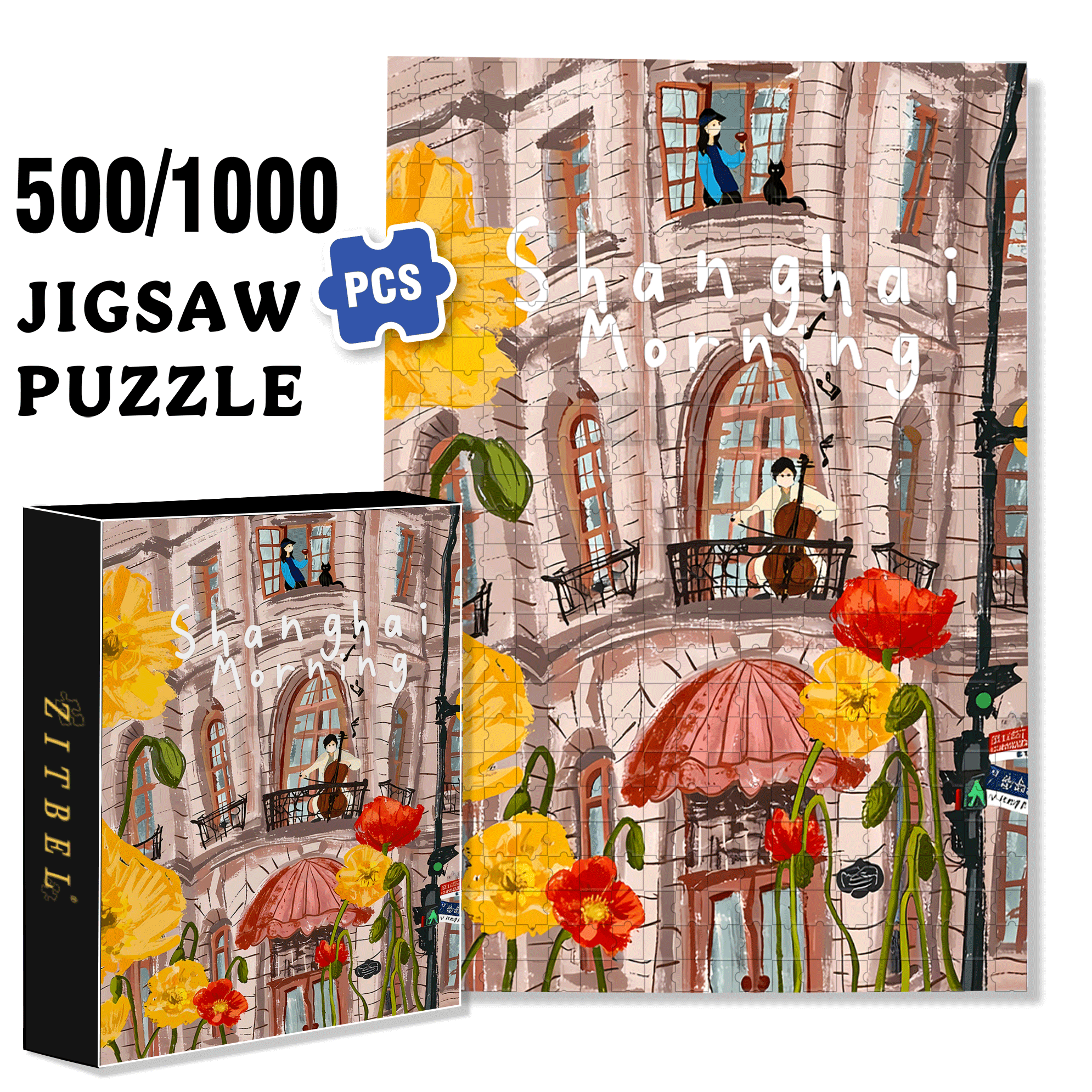 Building Musician 500pcs/1000pcs Jigsaw Puzzle, Scratch-Resistant, Interactive Family Game & Brain-Boosting DIY Decor, Perfect for Halloween, Christmas & New Year Gifts, Family Puzzle Game
