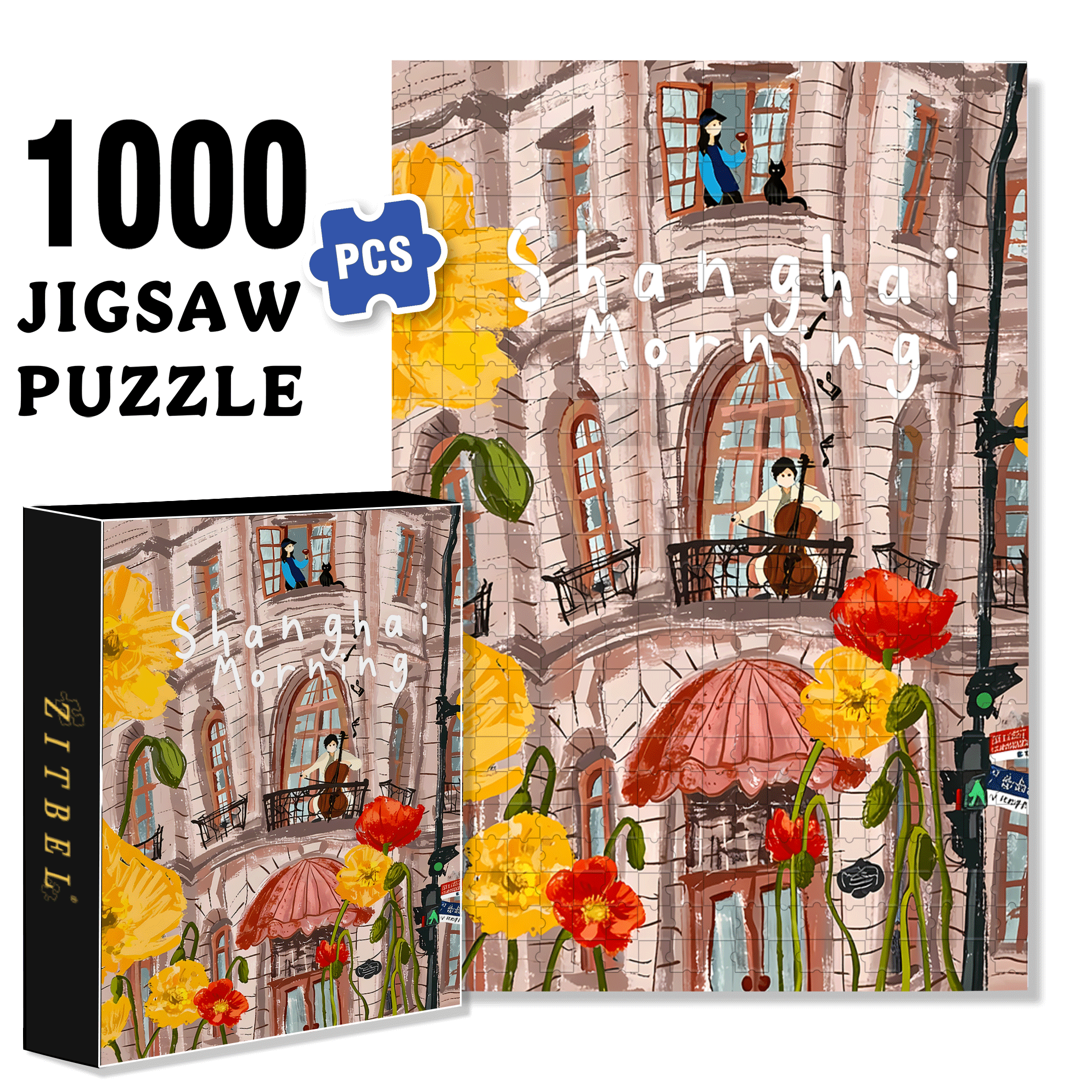 Building Musician 500pcs/1000pcs Jigsaw Puzzle, Scratch-Resistant, Interactive Family Game & Brain-Boosting DIY Decor, Perfect for Halloween, Christmas & New Year Gifts, Family Puzzle Game