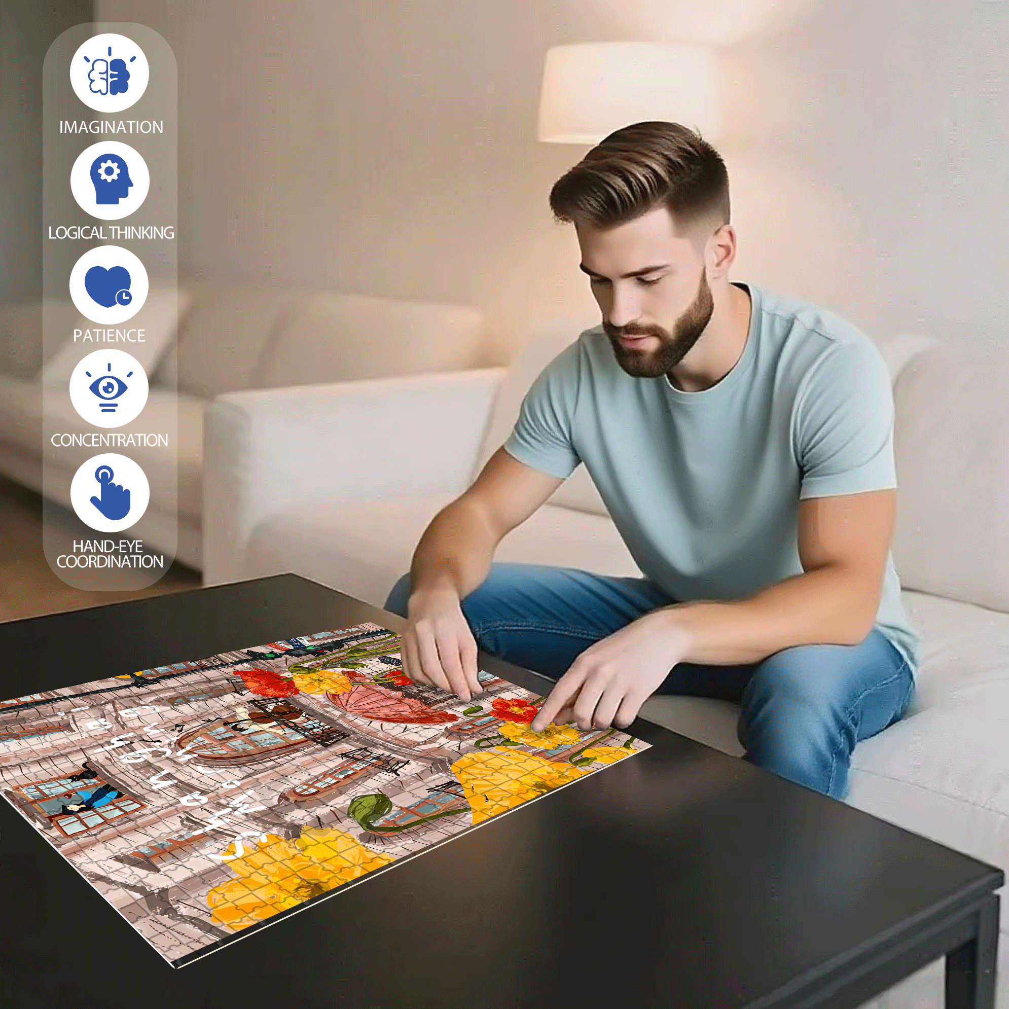 Building Musician 500pcs/1000pcs Jigsaw Puzzle, Scratch-Resistant, Interactive Family Game & Brain-Boosting DIY Decor, Perfect for Halloween, Christmas & New Year Gifts, Family Puzzle Game