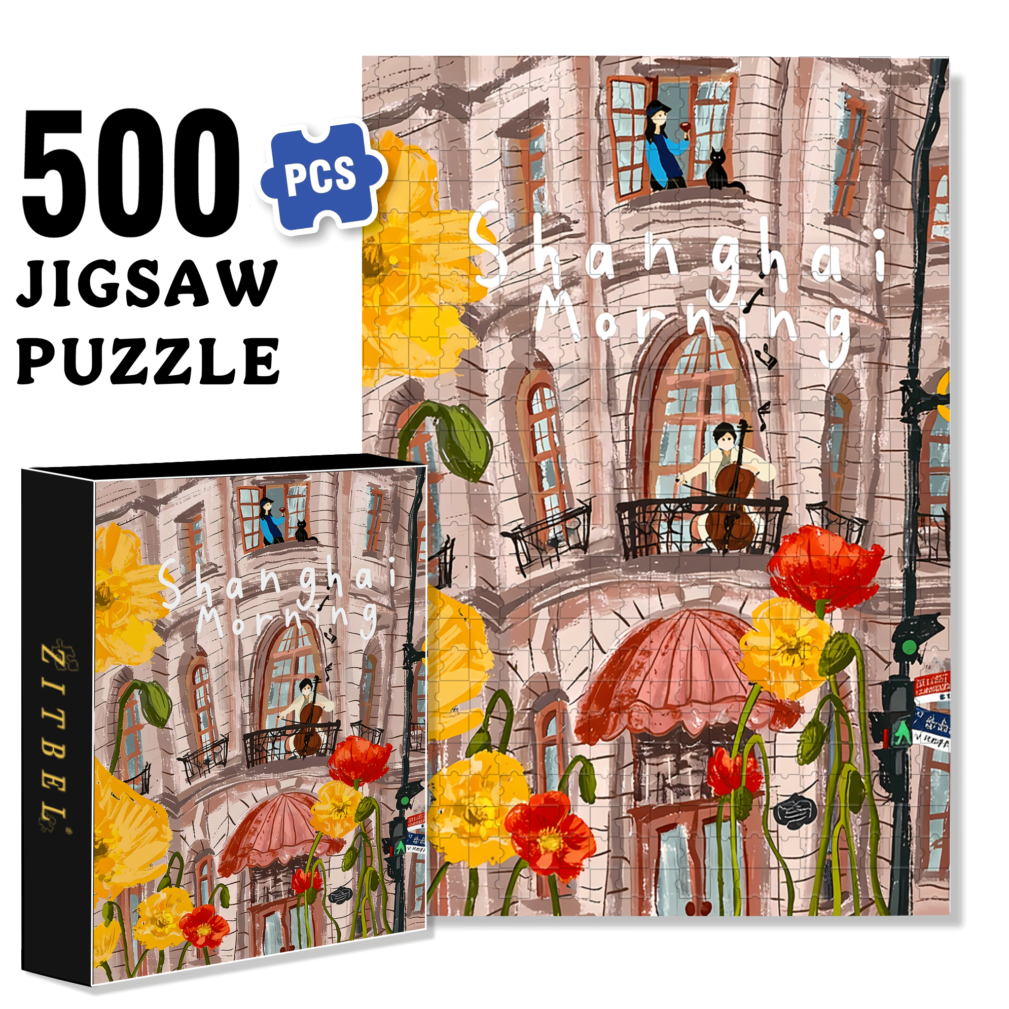 Building Musician 500pcs/1000pcs Jigsaw Puzzle, Scratch-Resistant, Interactive Family Game & Brain-Boosting DIY Decor, Perfect for Halloween, Christmas & New Year Gifts, Family Puzzle Game