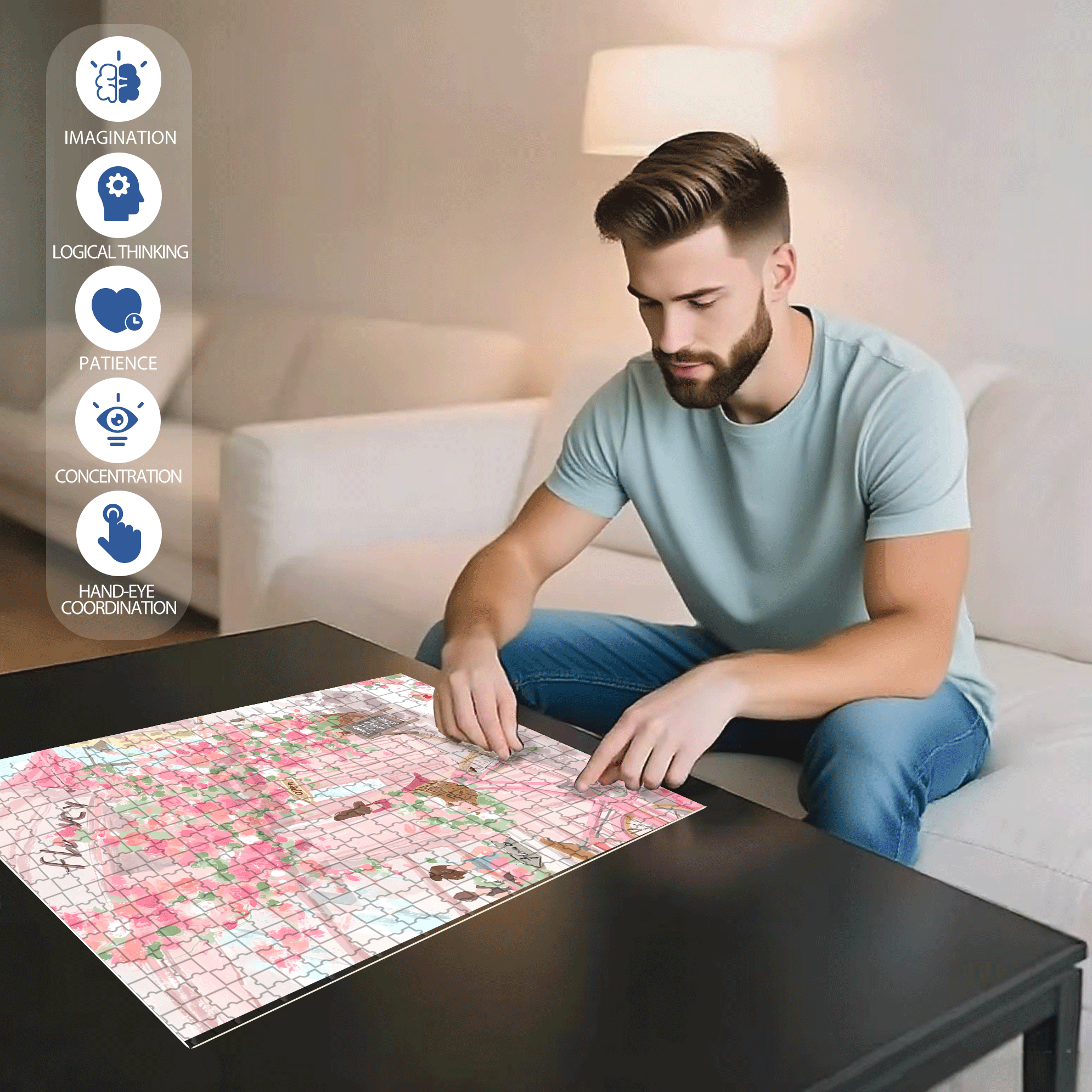 Buy A Bouquet Of Flowers 500pcs/1000pcs Jigsaw Puzzle, Scratch-Resistant, Interactive Family Game & Brain-Boosting DIY Decor, Perfect for Halloween, Christmas & New Year Gifts, Family Puzzle Game