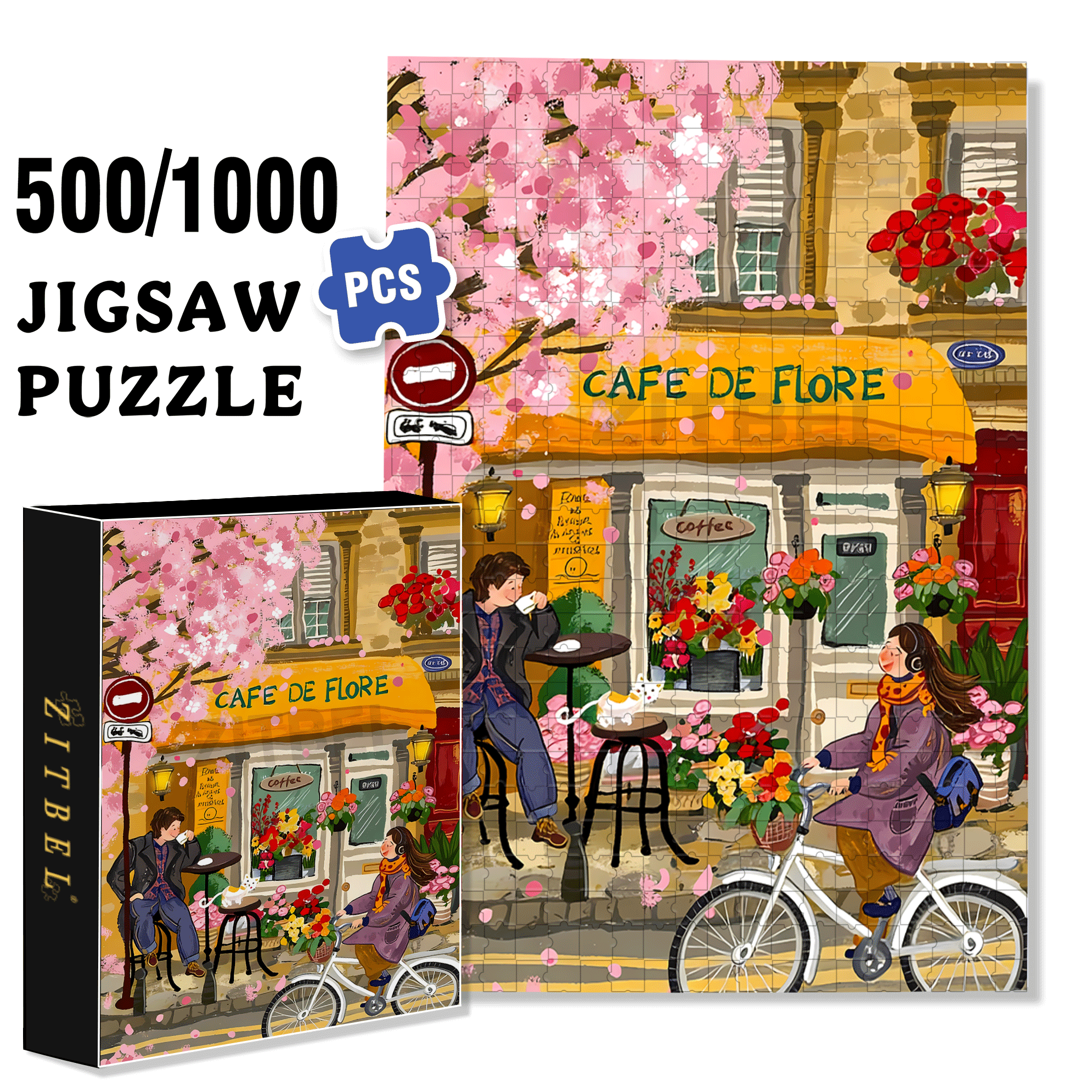 Cafe DE Flore 500pcs/1000pcs Jigsaw Puzzle, Scratch-Resistant, Interactive Family Game & Brain-Boosting DIY Decor, Perfect for Halloween, Christmas & New Year Gifts, Family Puzzle Game