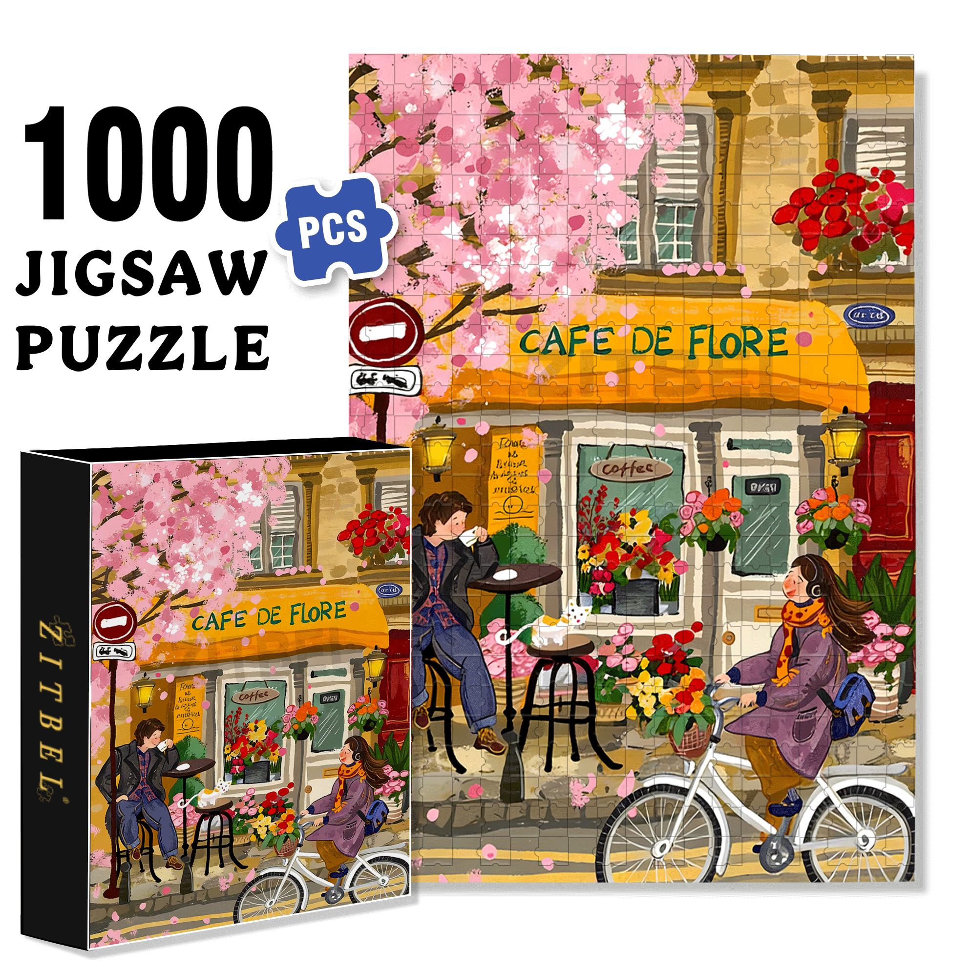 Cafe DE Flore 500pcs/1000pcs Jigsaw Puzzle, Scratch-Resistant, Interactive Family Game & Brain-Boosting DIY Decor, Perfect for Halloween, Christmas & New Year Gifts, Family Puzzle Game