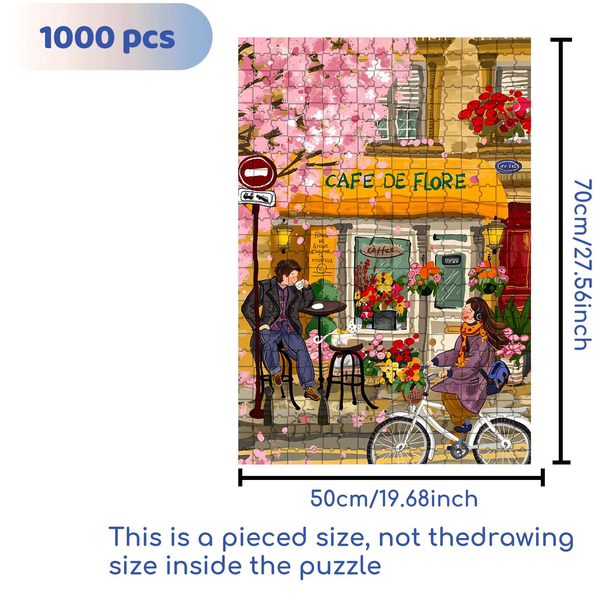 Cafe DE Flore 500pcs/1000pcs Jigsaw Puzzle, Scratch-Resistant, Interactive Family Game & Brain-Boosting DIY Decor, Perfect for Halloween, Christmas & New Year Gifts, Family Puzzle Game