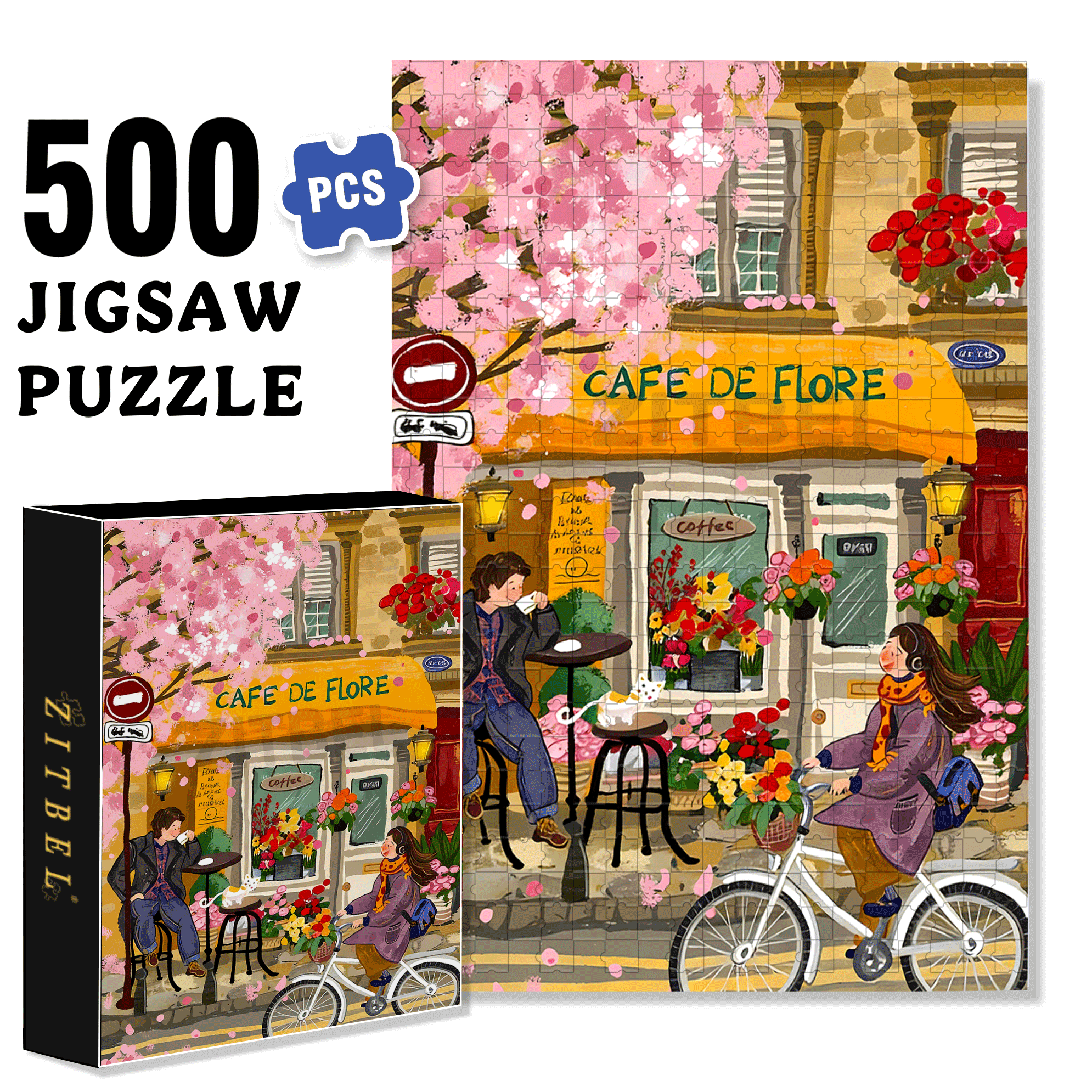 Cafe DE Flore 500pcs/1000pcs Jigsaw Puzzle, Scratch-Resistant, Interactive Family Game & Brain-Boosting DIY Decor, Perfect for Halloween, Christmas & New Year Gifts, Family Puzzle Game