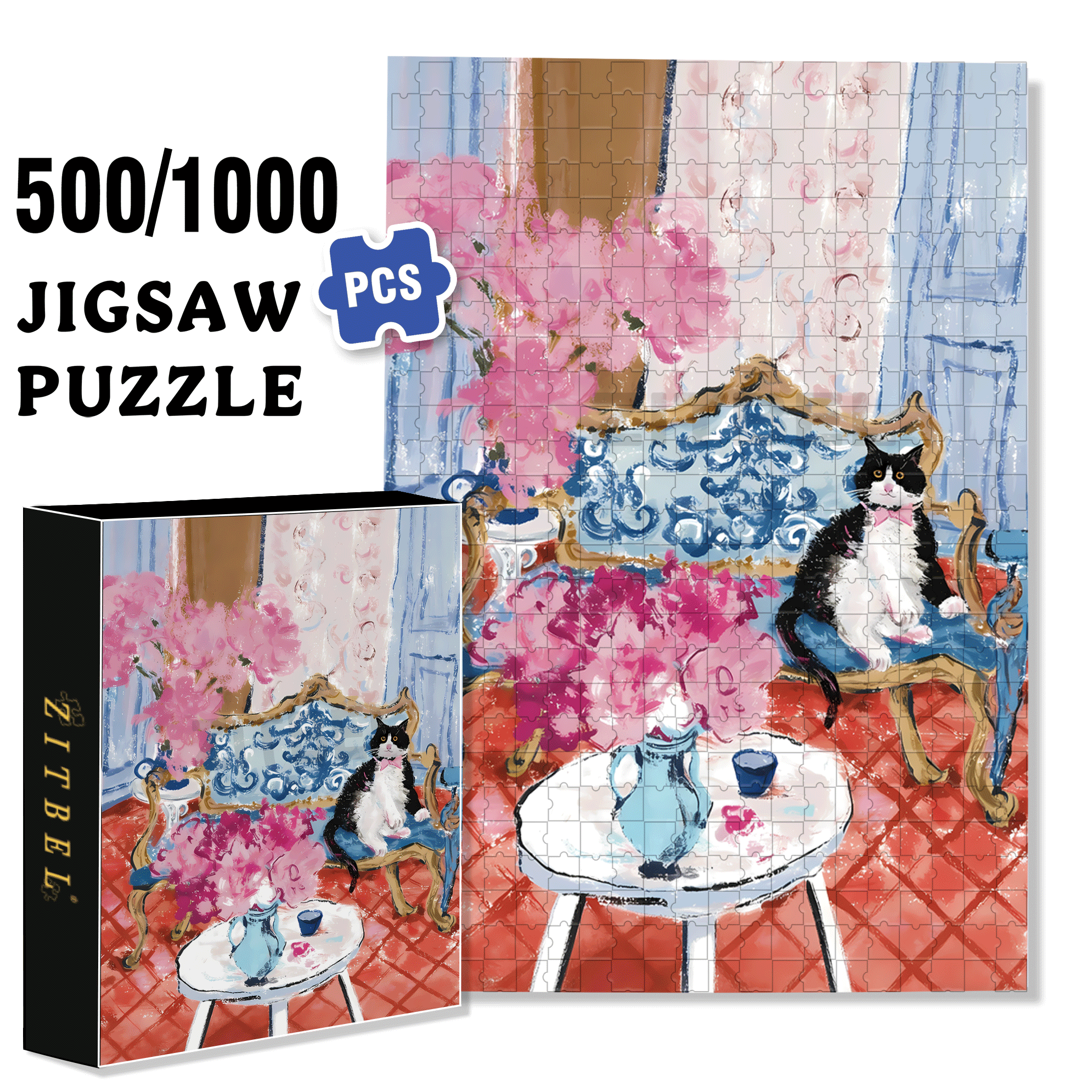 Cat That Loves To Lie On The Sofa 2 500pcs/1000pcs Jigsaw Puzzle, Scratch-Resistant, Interactive Family Game & Brain-Boosting DIY Decor, Perfect for Halloween, Christmas & New Year Gifts, Family Puzzle Game