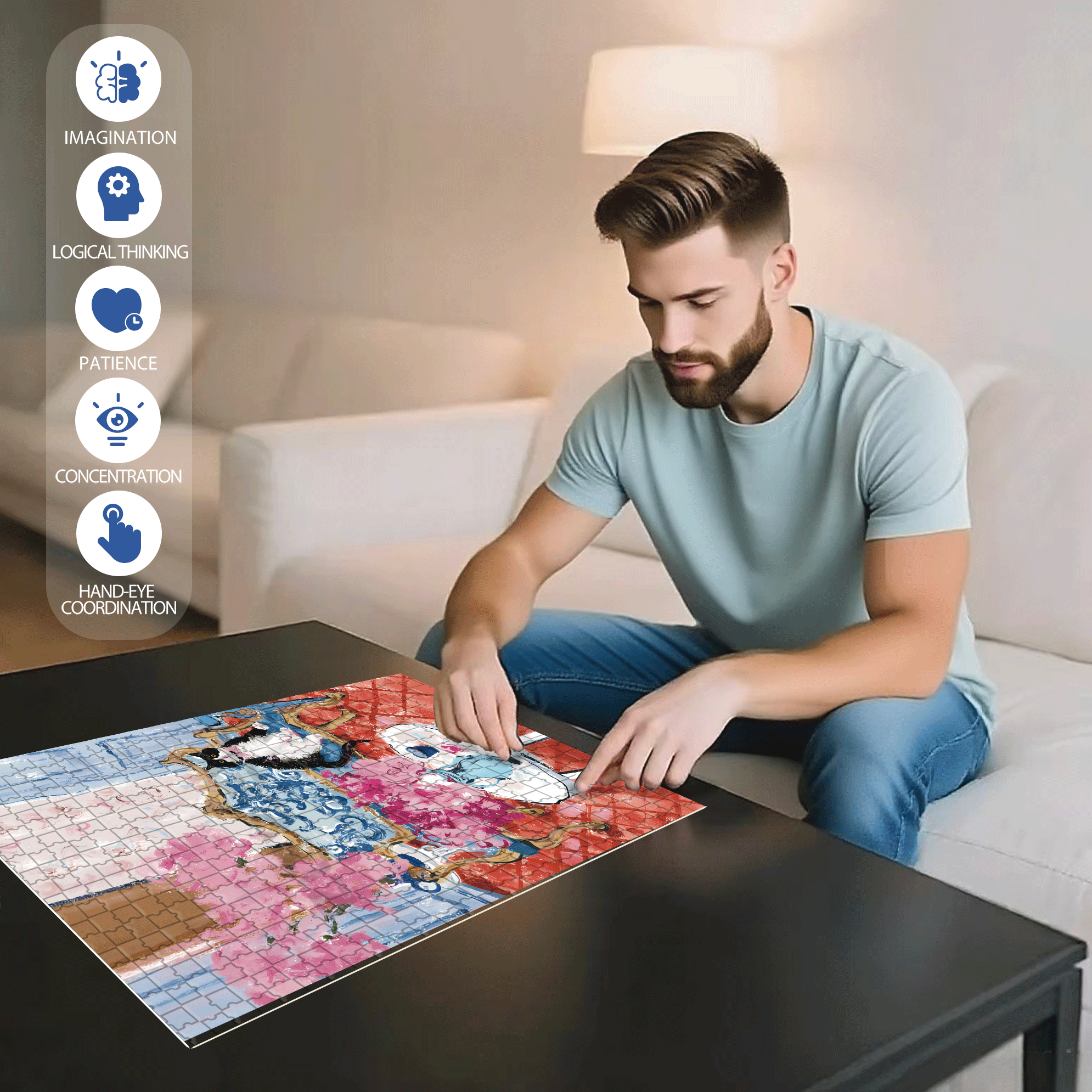 Cat That Loves To Lie On The Sofa 2 500pcs/1000pcs Jigsaw Puzzle, Scratch-Resistant, Interactive Family Game & Brain-Boosting DIY Decor, Perfect for Halloween, Christmas & New Year Gifts, Family Puzzle Game