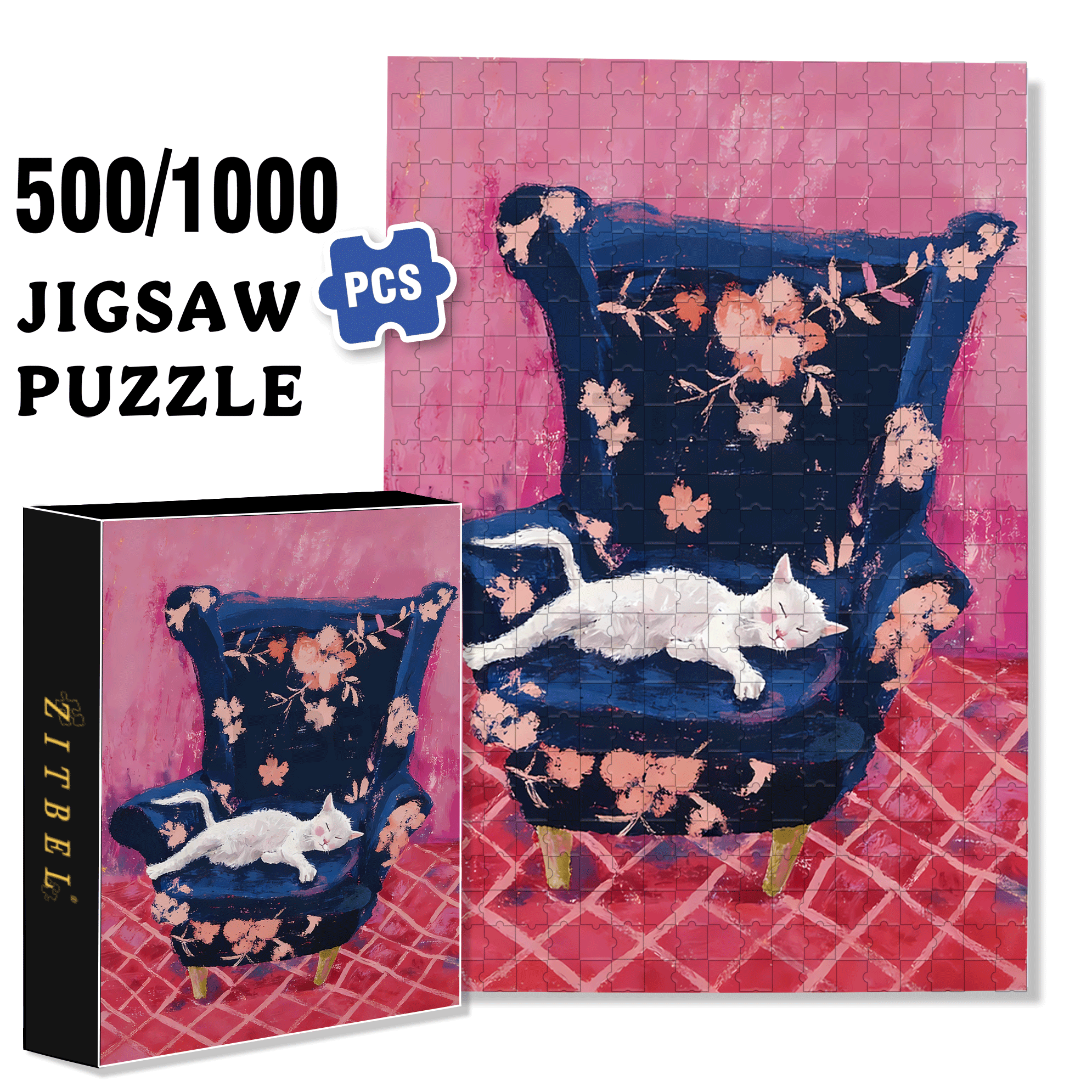 Cat That Loves To Lie On The Sofa 4 500pcs/1000pcs Jigsaw Puzzle, Scratch-Resistant, Interactive Family Game & Brain-Boosting DIY Decor, Perfect for Halloween, Christmas & New Year Gifts, Family Puzzle Game