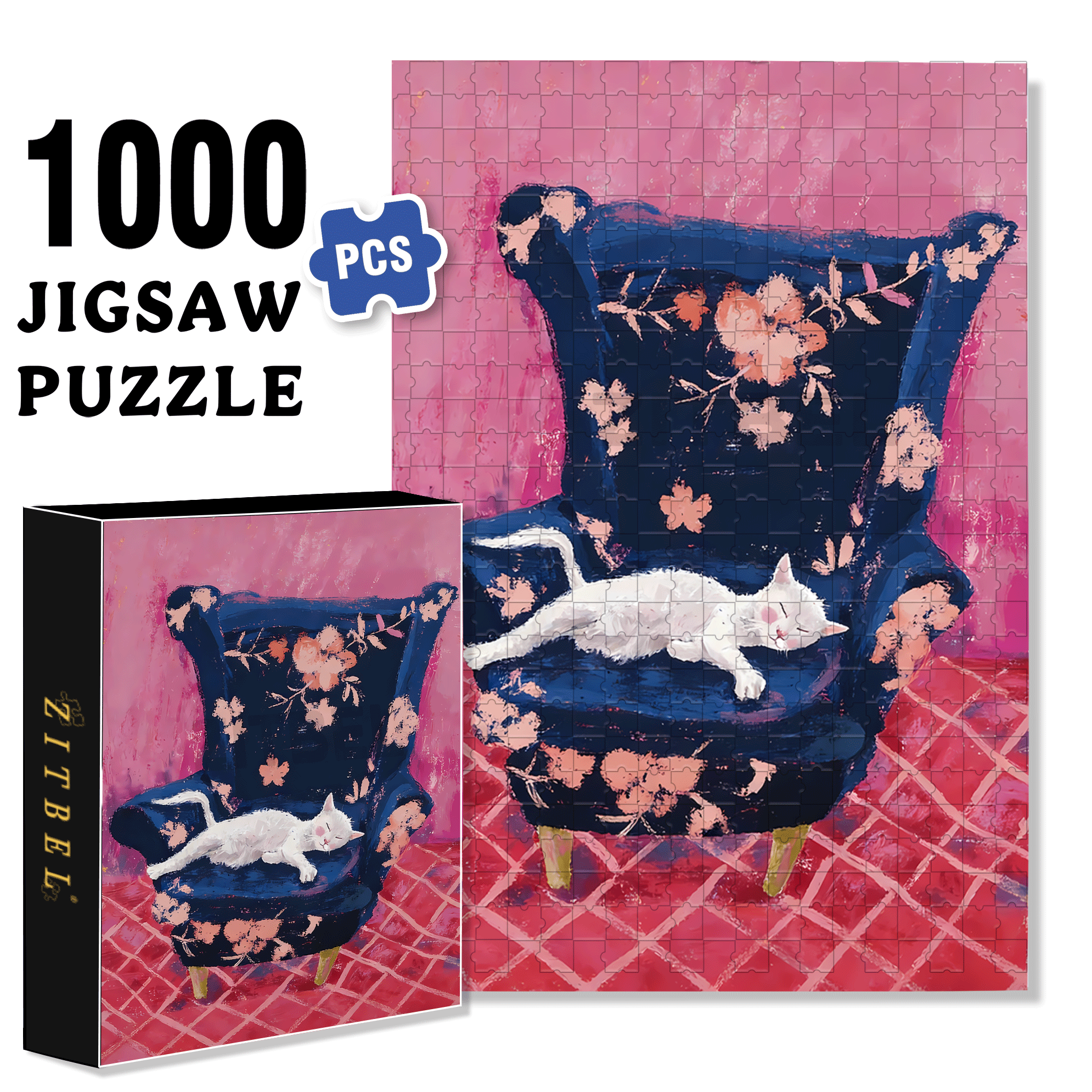 Cat That Loves To Lie On The Sofa 4 500pcs/1000pcs Jigsaw Puzzle, Scratch-Resistant, Interactive Family Game & Brain-Boosting DIY Decor, Perfect for Halloween, Christmas & New Year Gifts, Family Puzzle Game