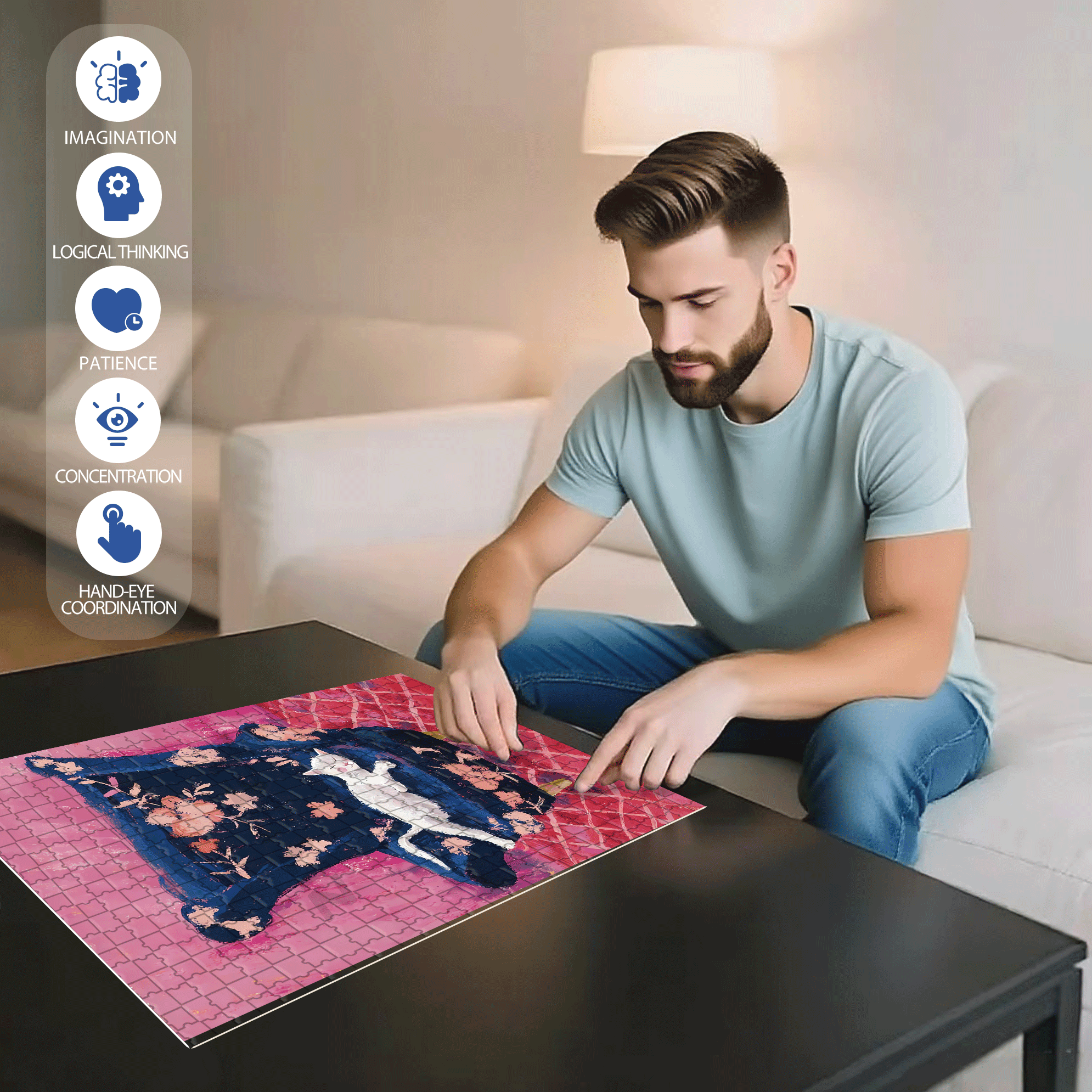 Cat That Loves To Lie On The Sofa 4 500pcs/1000pcs Jigsaw Puzzle, Scratch-Resistant, Interactive Family Game & Brain-Boosting DIY Decor, Perfect for Halloween, Christmas & New Year Gifts, Family Puzzle Game
