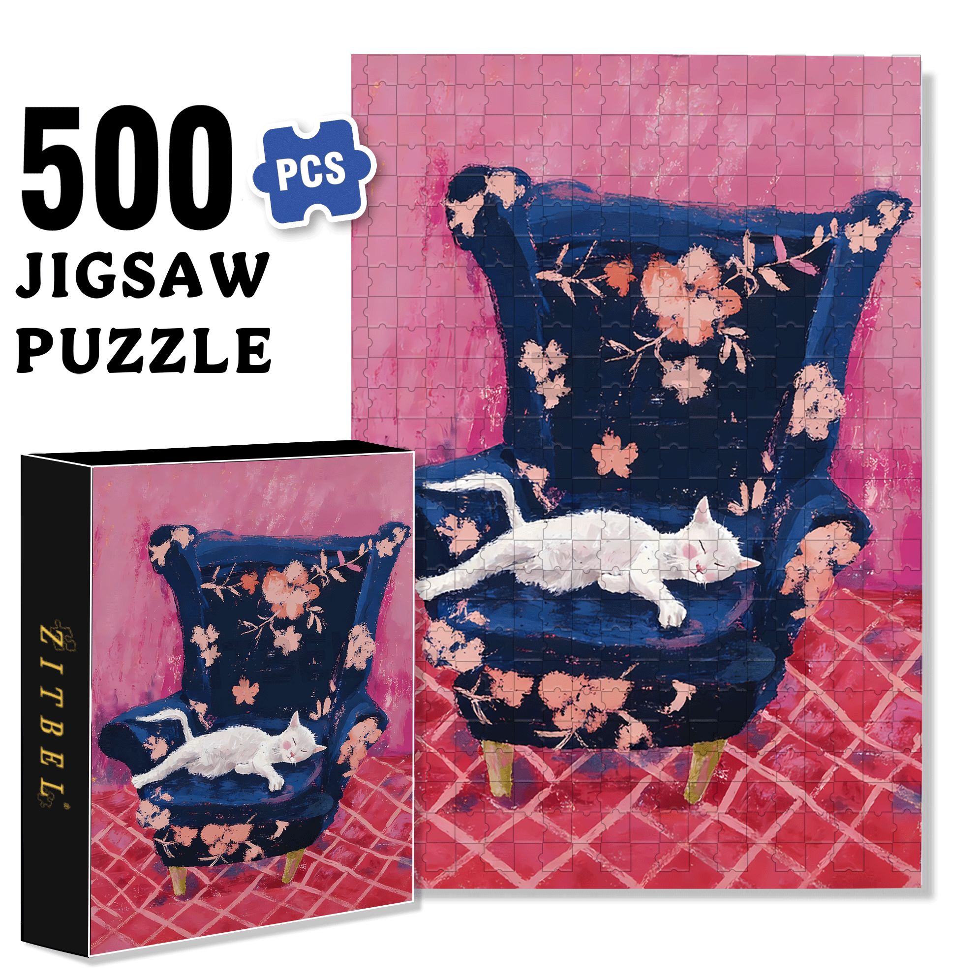 Cat That Loves To Lie On The Sofa 4 500pcs/1000pcs Jigsaw Puzzle, Scratch-Resistant, Interactive Family Game & Brain-Boosting DIY Decor, Perfect for Halloween, Christmas & New Year Gifts, Family Puzzle Game