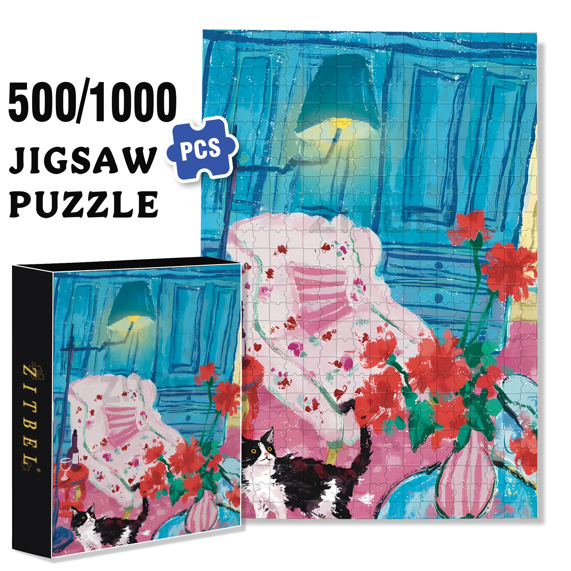 Cat That Loves To Lie On The Sofa 5 500pcs/1000pcs Jigsaw Puzzle, Scratch-Resistant, Interactive Family Game & Brain-Boosting DIY Decor, Perfect for Halloween, Christmas & New Year Gifts, Family Puzzle Game