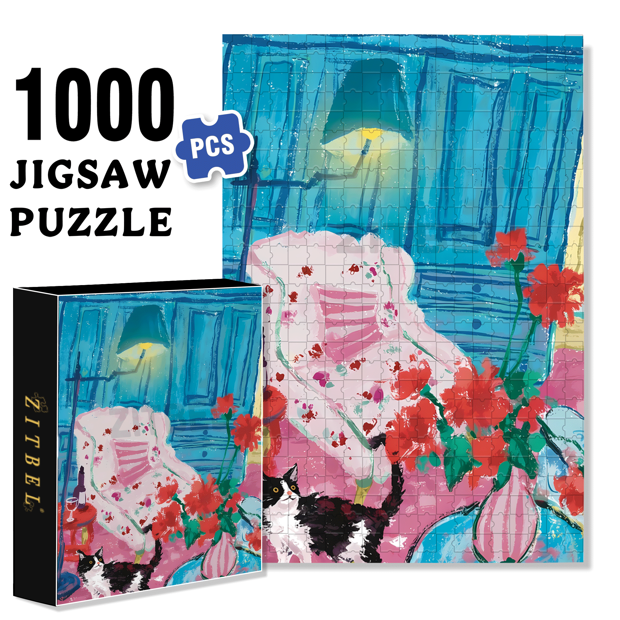 Cat That Loves To Lie On The Sofa 5 500pcs/1000pcs Jigsaw Puzzle, Scratch-Resistant, Interactive Family Game & Brain-Boosting DIY Decor, Perfect for Halloween, Christmas & New Year Gifts, Family Puzzle Game