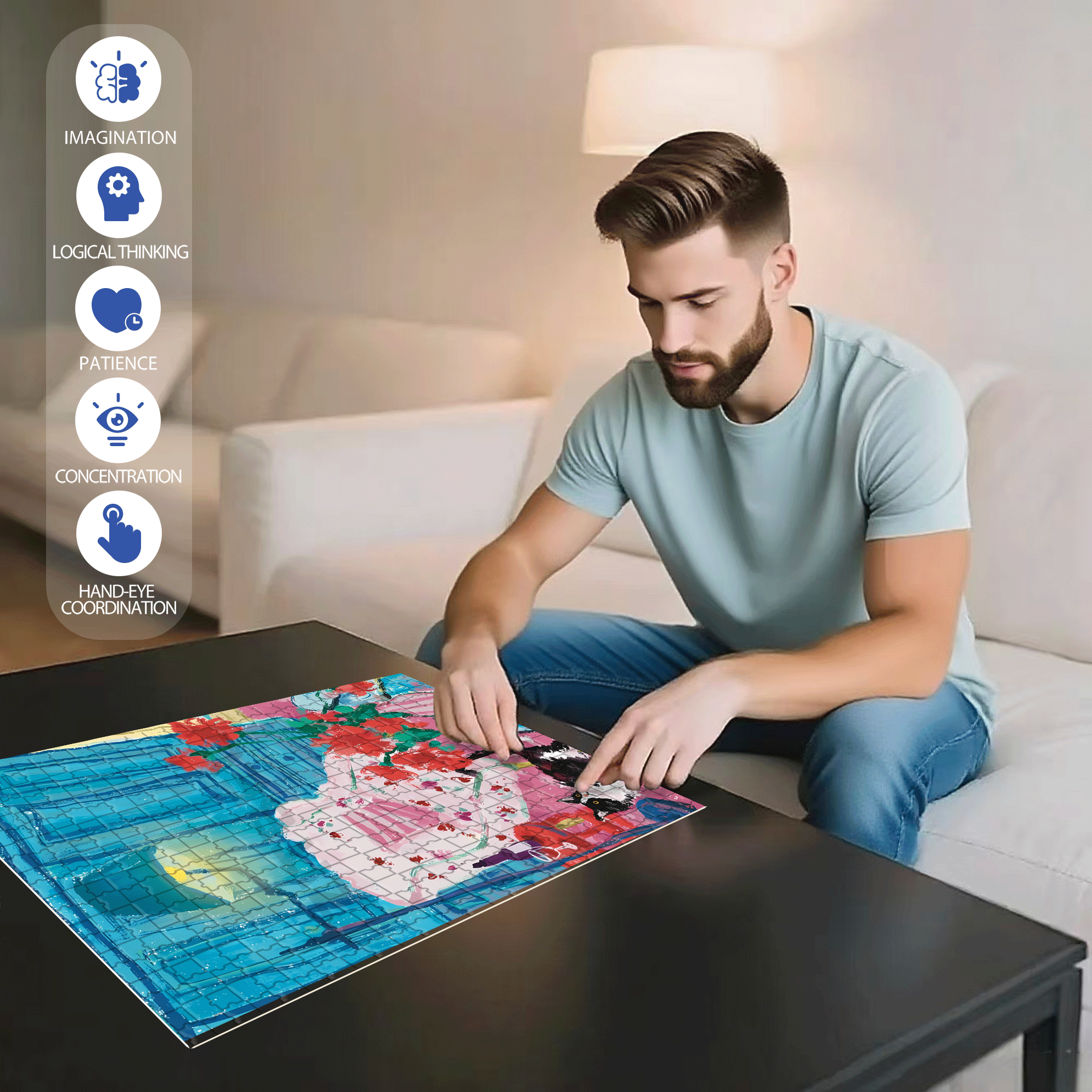 Cat That Loves To Lie On The Sofa 5 500pcs/1000pcs Jigsaw Puzzle, Scratch-Resistant, Interactive Family Game & Brain-Boosting DIY Decor, Perfect for Halloween, Christmas & New Year Gifts, Family Puzzle Game