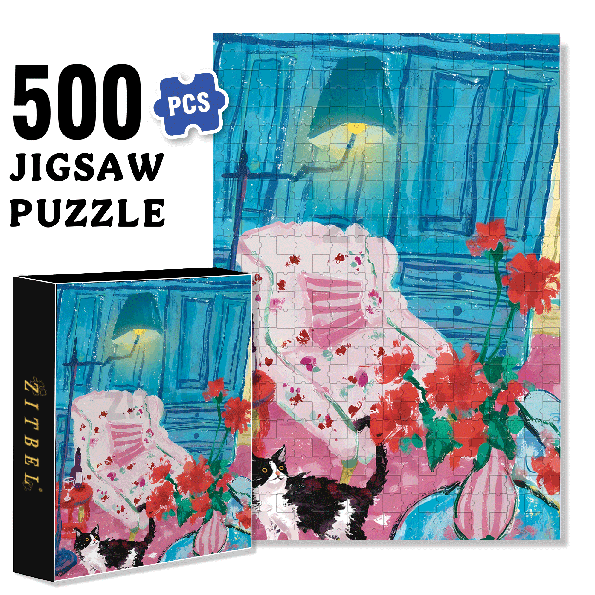 Cat That Loves To Lie On The Sofa 5 500pcs/1000pcs Jigsaw Puzzle, Scratch-Resistant, Interactive Family Game & Brain-Boosting DIY Decor, Perfect for Halloween, Christmas & New Year Gifts, Family Puzzle Game