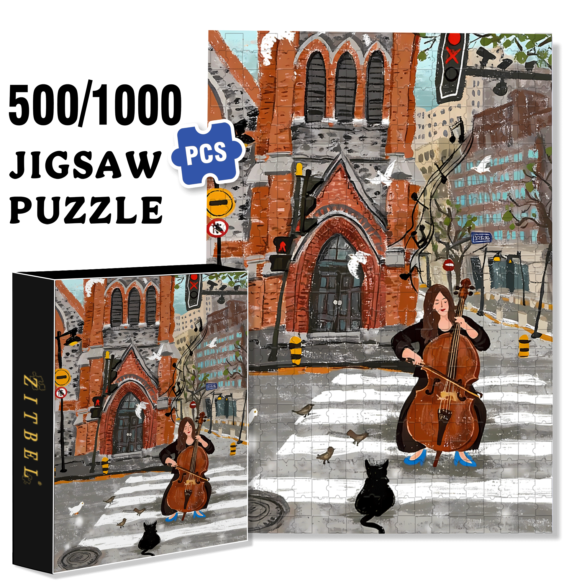 Cello Girl 500pcs/1000pcs Jigsaw Puzzle, Scratch-Resistant, Interactive Family Game & Brain-Boosting DIY Decor, Perfect for Halloween, Christmas & New Year Gifts, Family Puzzle Game