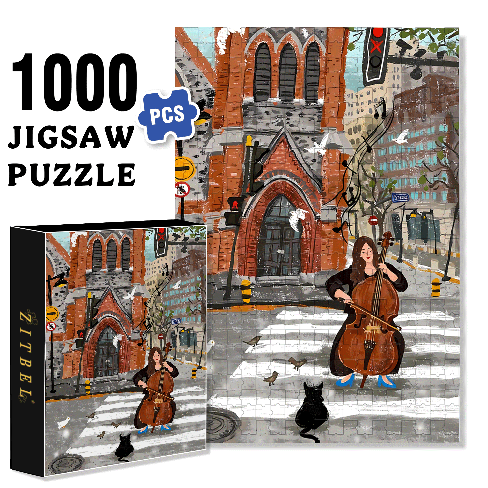 Cello Girl 500pcs/1000pcs Jigsaw Puzzle, Scratch-Resistant, Interactive Family Game & Brain-Boosting DIY Decor, Perfect for Halloween, Christmas & New Year Gifts, Family Puzzle Game