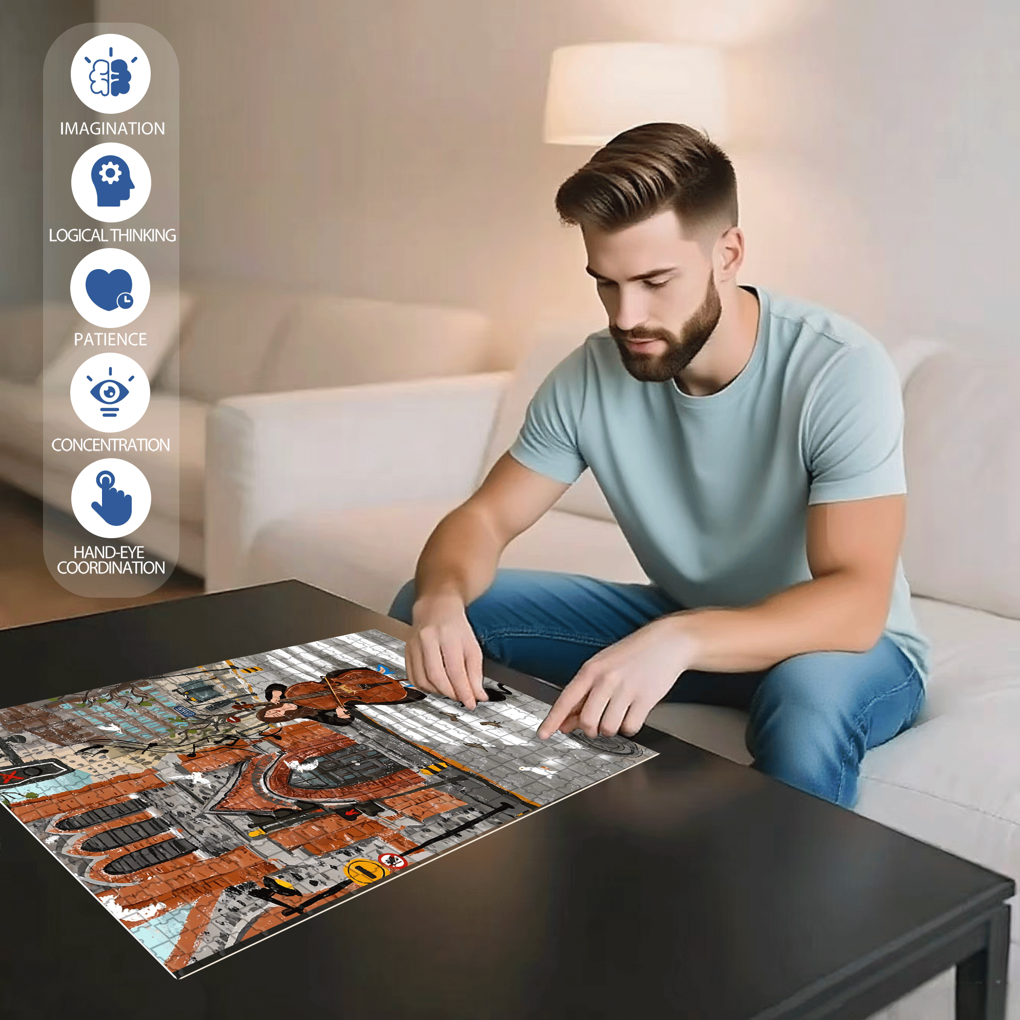 Cello Girl 500pcs/1000pcs Jigsaw Puzzle, Scratch-Resistant, Interactive Family Game & Brain-Boosting DIY Decor, Perfect for Halloween, Christmas & New Year Gifts, Family Puzzle Game