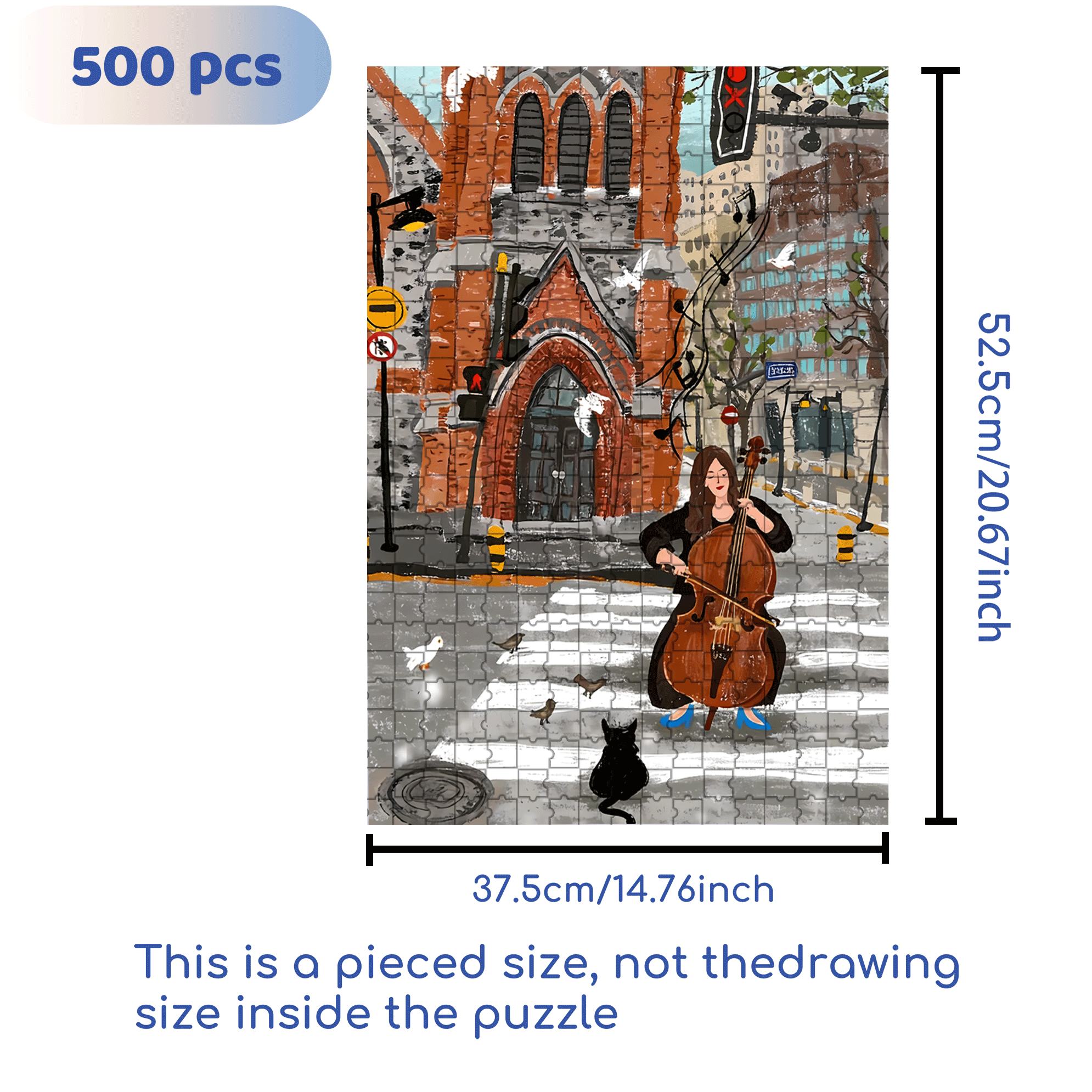 Cello Girl 500pcs/1000pcs Jigsaw Puzzle, Scratch-Resistant, Interactive Family Game & Brain-Boosting DIY Decor, Perfect for Halloween, Christmas & New Year Gifts, Family Puzzle Game