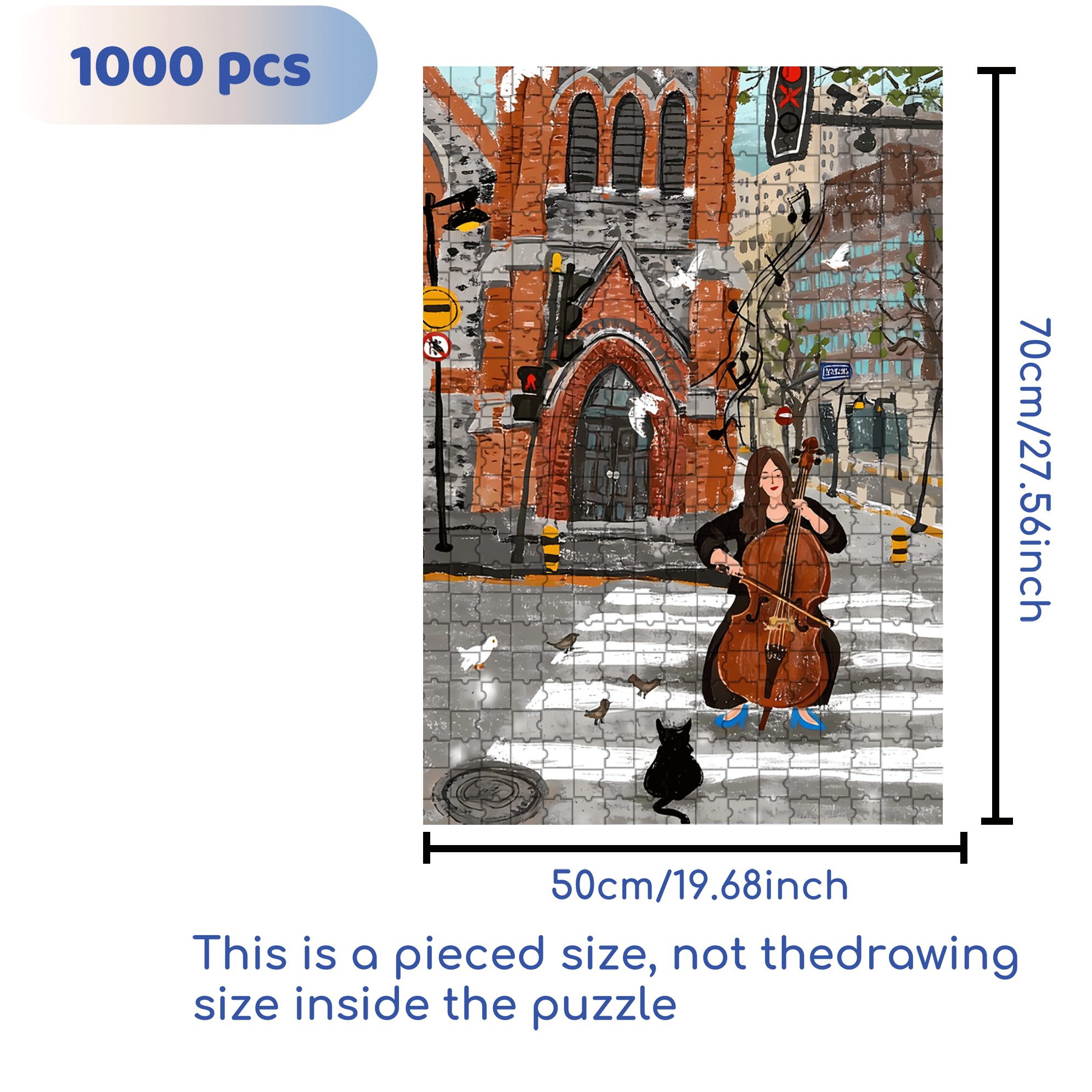Cello Girl 500pcs/1000pcs Jigsaw Puzzle, Scratch-Resistant, Interactive Family Game & Brain-Boosting DIY Decor, Perfect for Halloween, Christmas & New Year Gifts, Family Puzzle Game