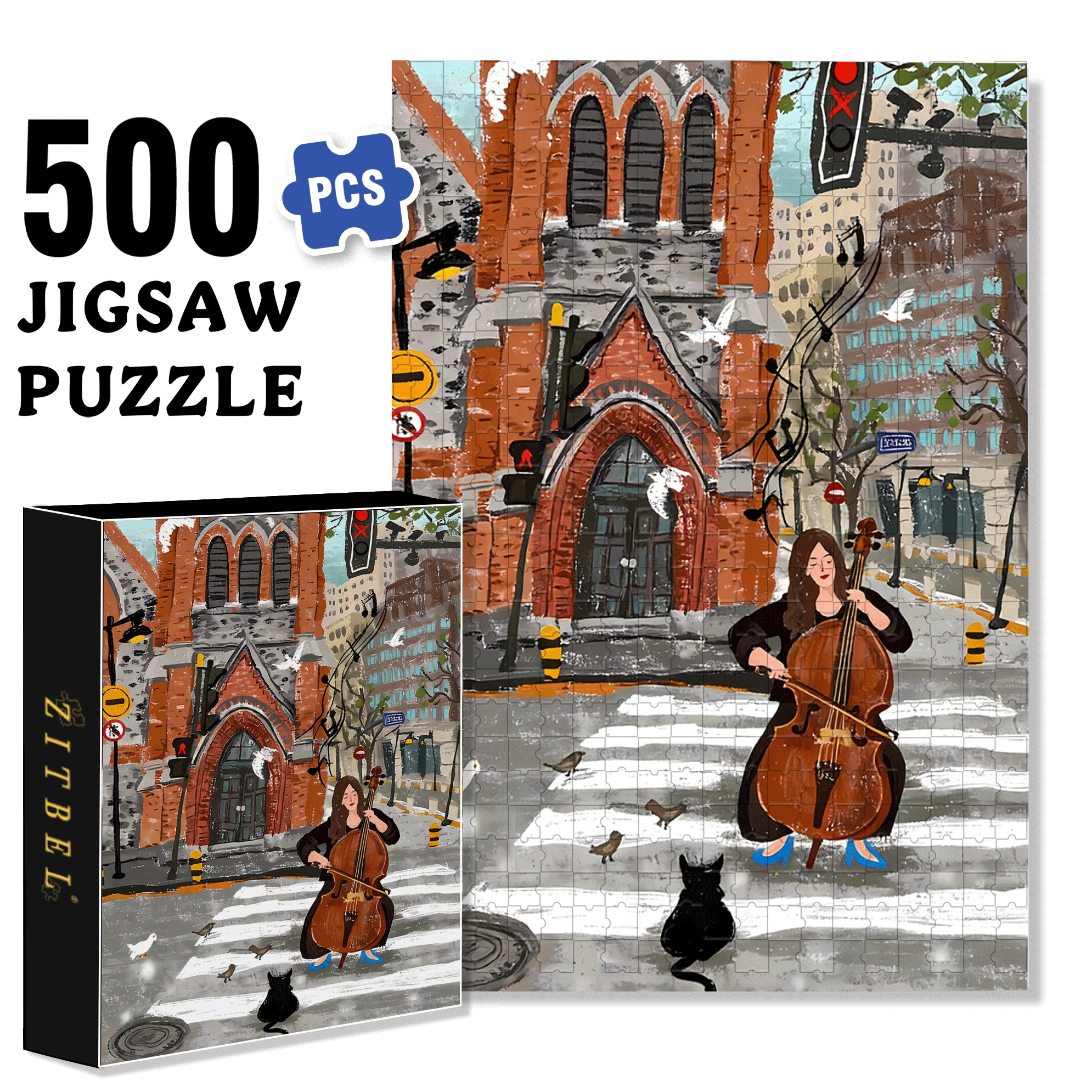 Cello Girl 500pcs/1000pcs Jigsaw Puzzle, Scratch-Resistant, Interactive Family Game & Brain-Boosting DIY Decor, Perfect for Halloween, Christmas & New Year Gifts, Family Puzzle Game