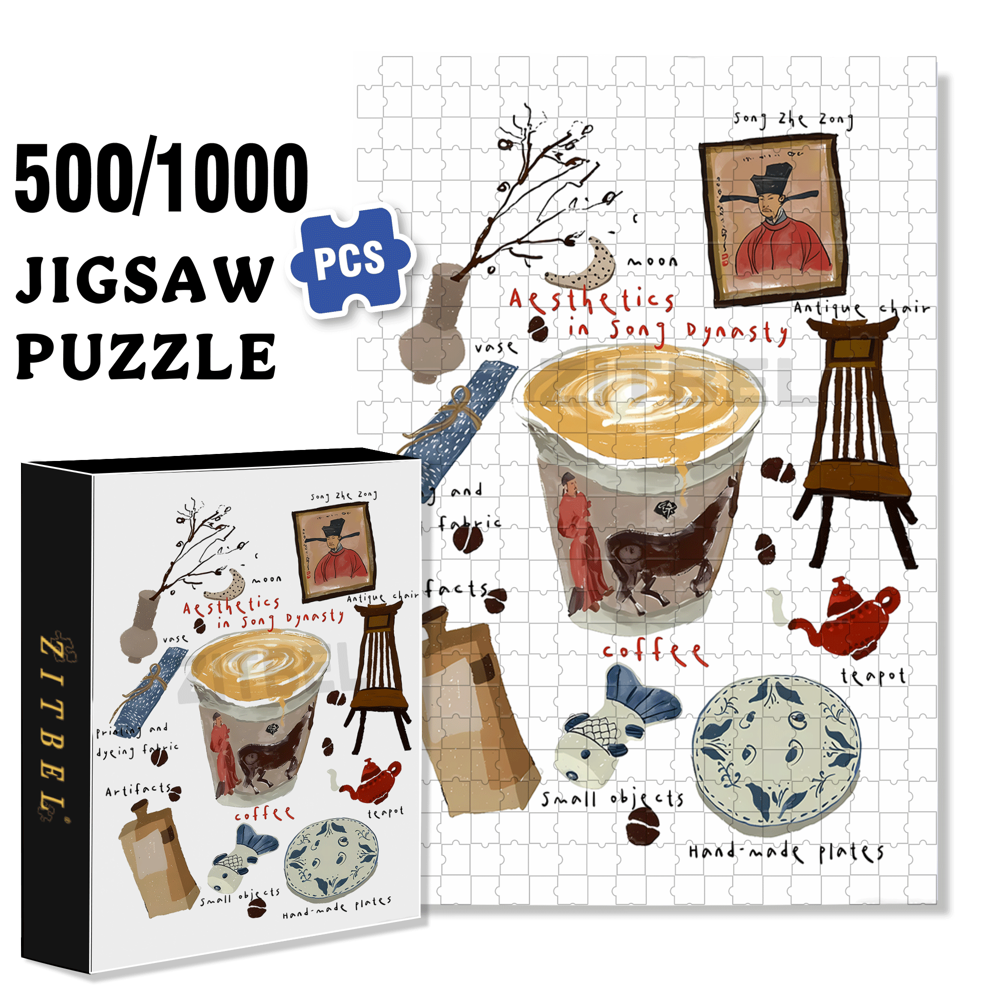 Chinese Style Caf¨¦ 500pcs/1000pcs Jigsaw Puzzle, Scratch-Resistant, Interactive Family Game & Brain-Boosting DIY Decor, Perfect for Halloween, Christmas & New Year Gifts, Family Puzzle Game