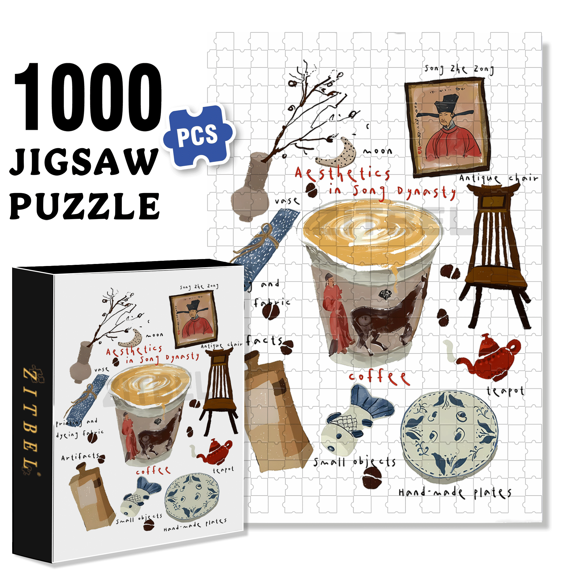 Chinese Style Caf¨¦ 500pcs/1000pcs Jigsaw Puzzle, Scratch-Resistant, Interactive Family Game & Brain-Boosting DIY Decor, Perfect for Halloween, Christmas & New Year Gifts, Family Puzzle Game