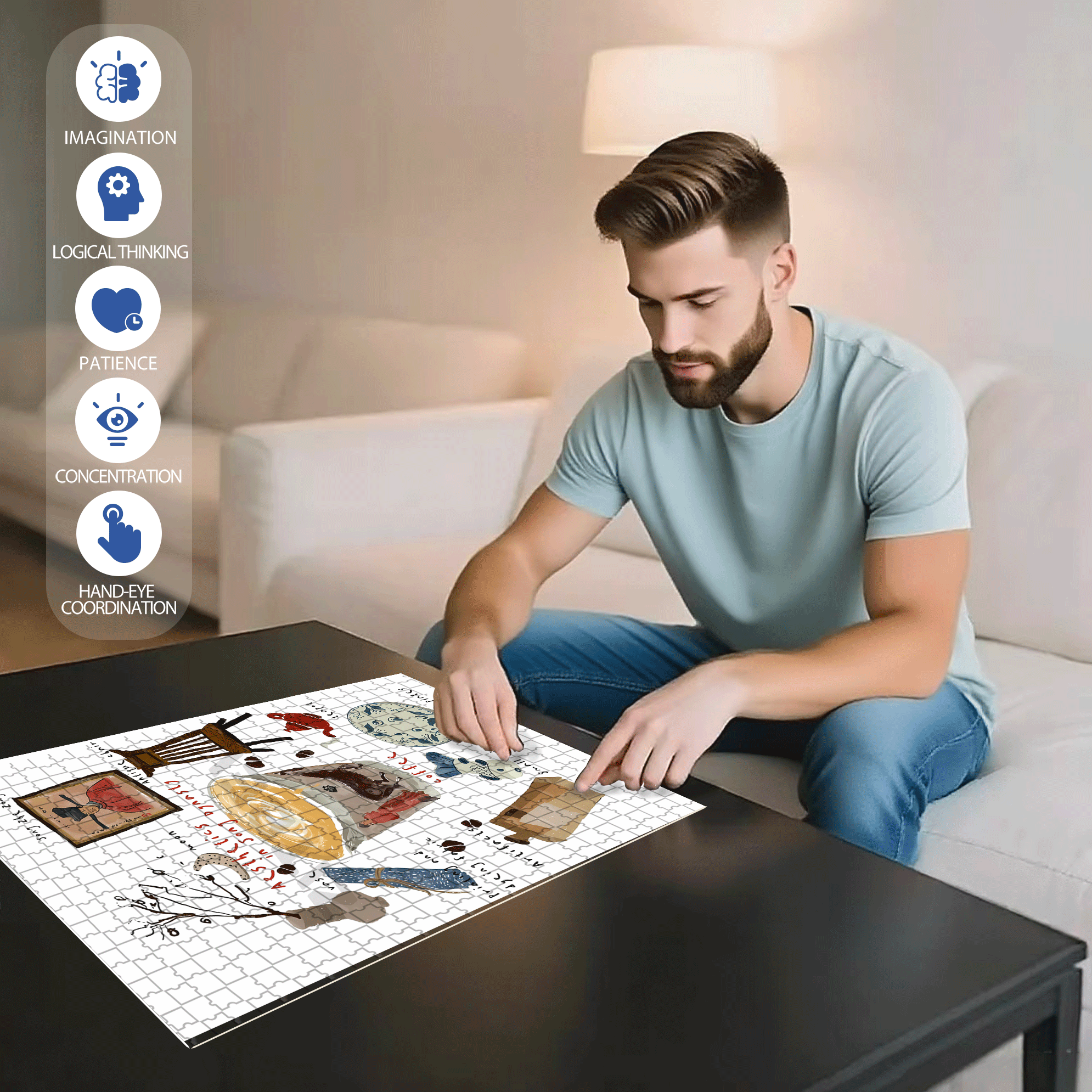 Chinese Style Caf¨¦ 500pcs/1000pcs Jigsaw Puzzle, Scratch-Resistant, Interactive Family Game & Brain-Boosting DIY Decor, Perfect for Halloween, Christmas & New Year Gifts, Family Puzzle Game