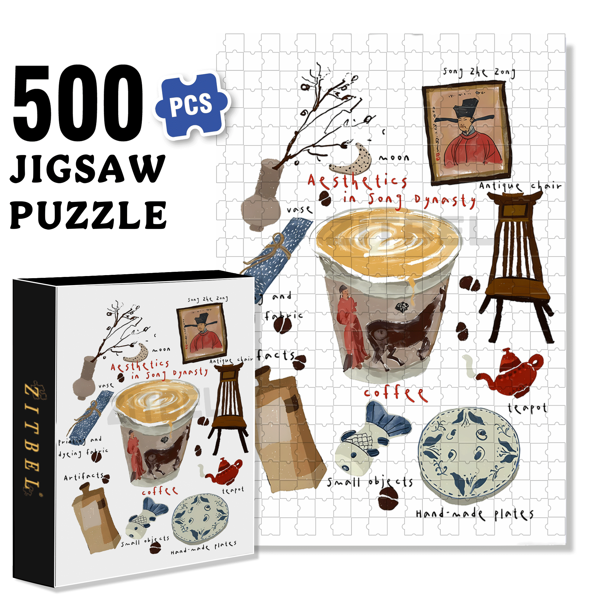 Chinese Style Caf¨¦ 500pcs/1000pcs Jigsaw Puzzle, Scratch-Resistant, Interactive Family Game & Brain-Boosting DIY Decor, Perfect for Halloween, Christmas & New Year Gifts, Family Puzzle Game