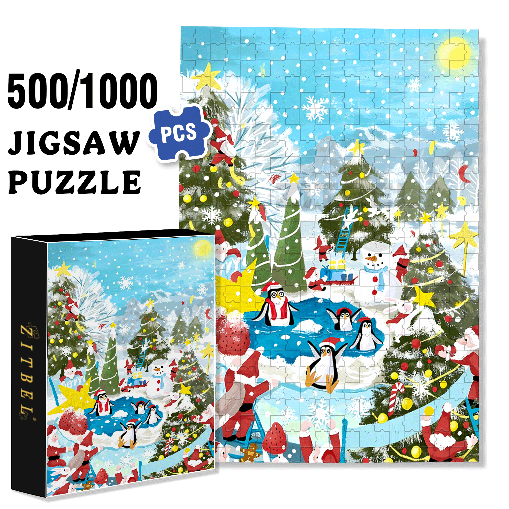 Christmas Party 500pcs/1000pcs Jigsaw Puzzle, Scratch-Resistant, Interactive Family Game & Brain-Boosting DIY Decor, Perfect for Halloween, Christmas & New Year Gifts, Family Puzzle Game
