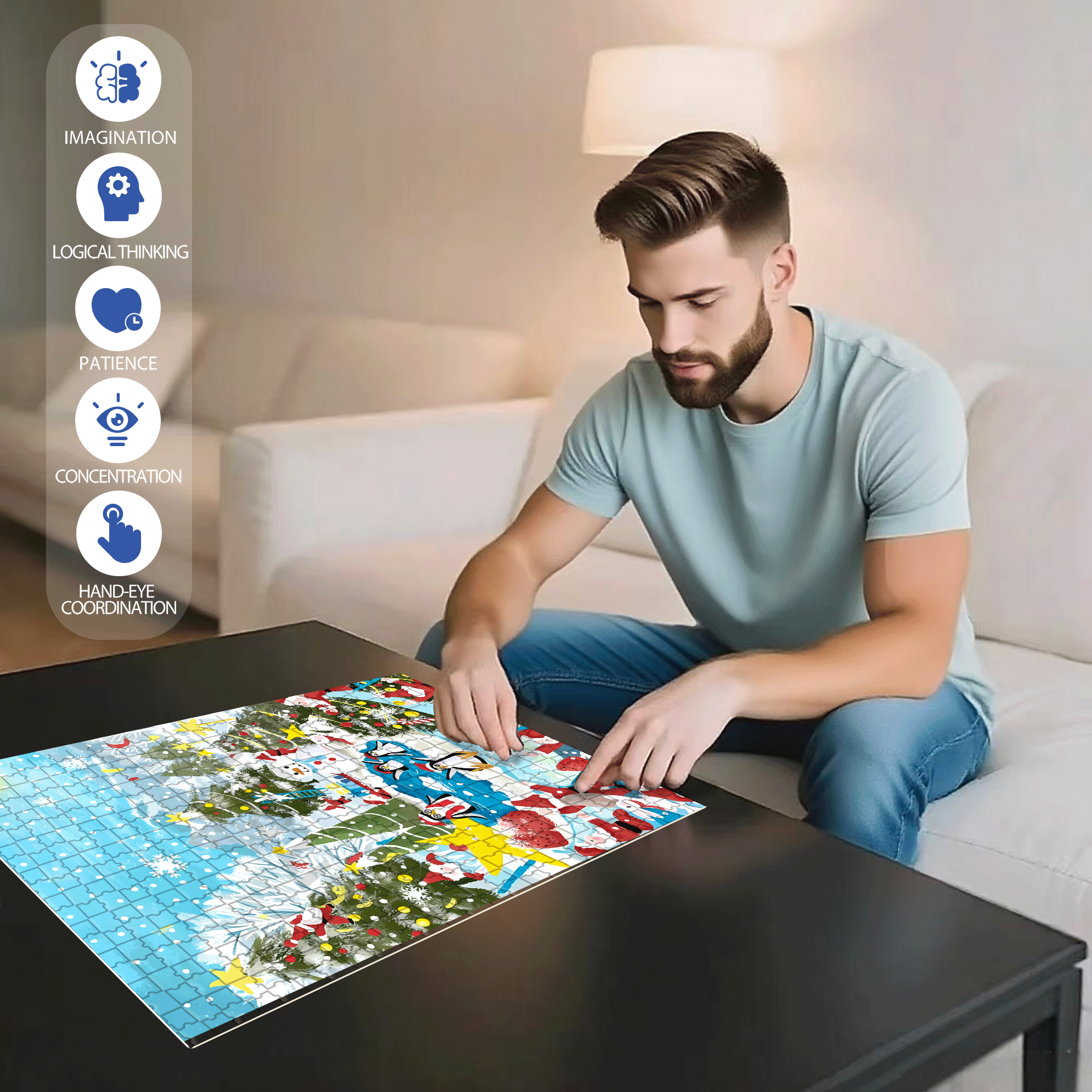 Christmas Party 500pcs/1000pcs Jigsaw Puzzle, Scratch-Resistant, Interactive Family Game & Brain-Boosting DIY Decor, Perfect for Halloween, Christmas & New Year Gifts, Family Puzzle Game