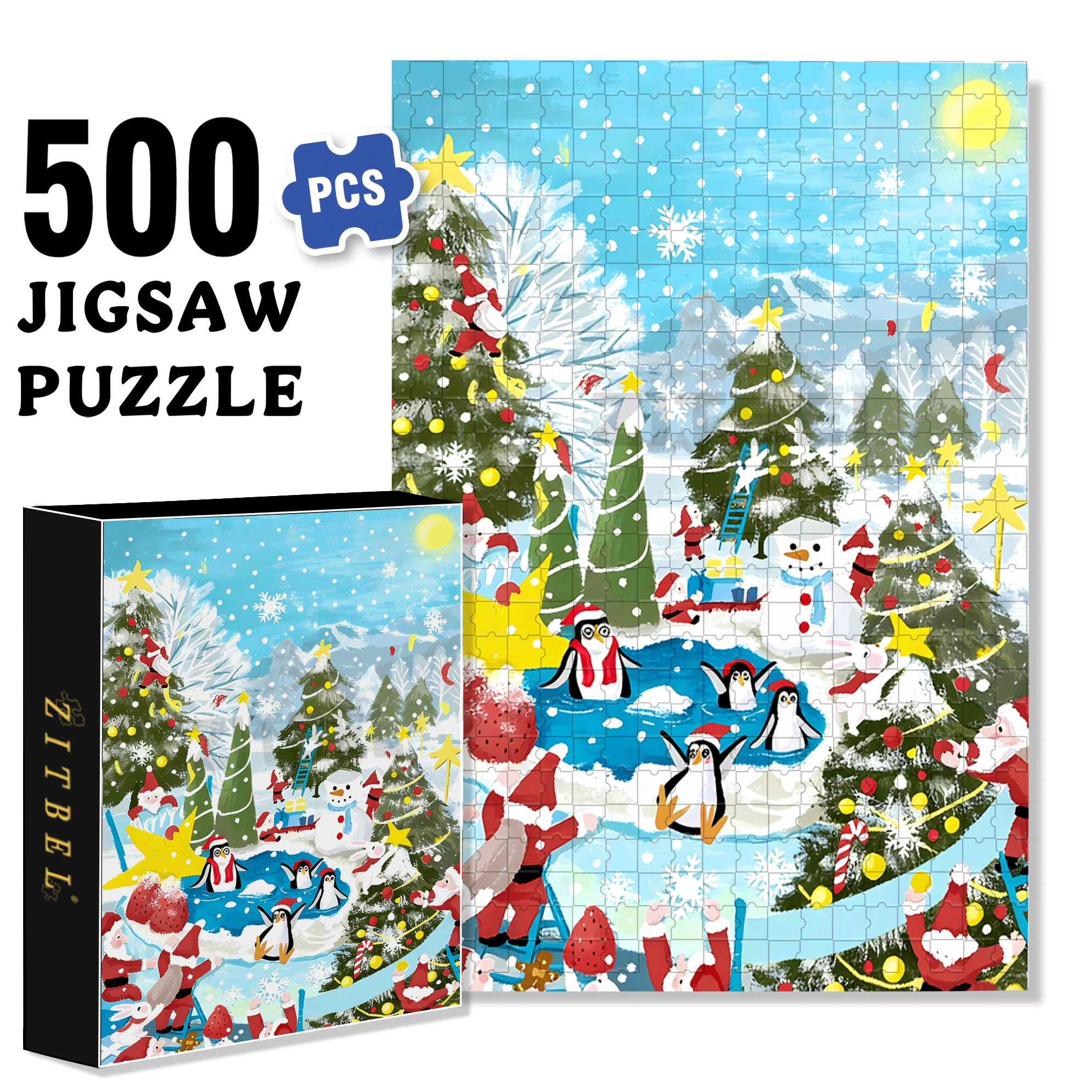 Christmas Party 500pcs/1000pcs Jigsaw Puzzle, Scratch-Resistant, Interactive Family Game & Brain-Boosting DIY Decor, Perfect for Halloween, Christmas & New Year Gifts, Family Puzzle Game