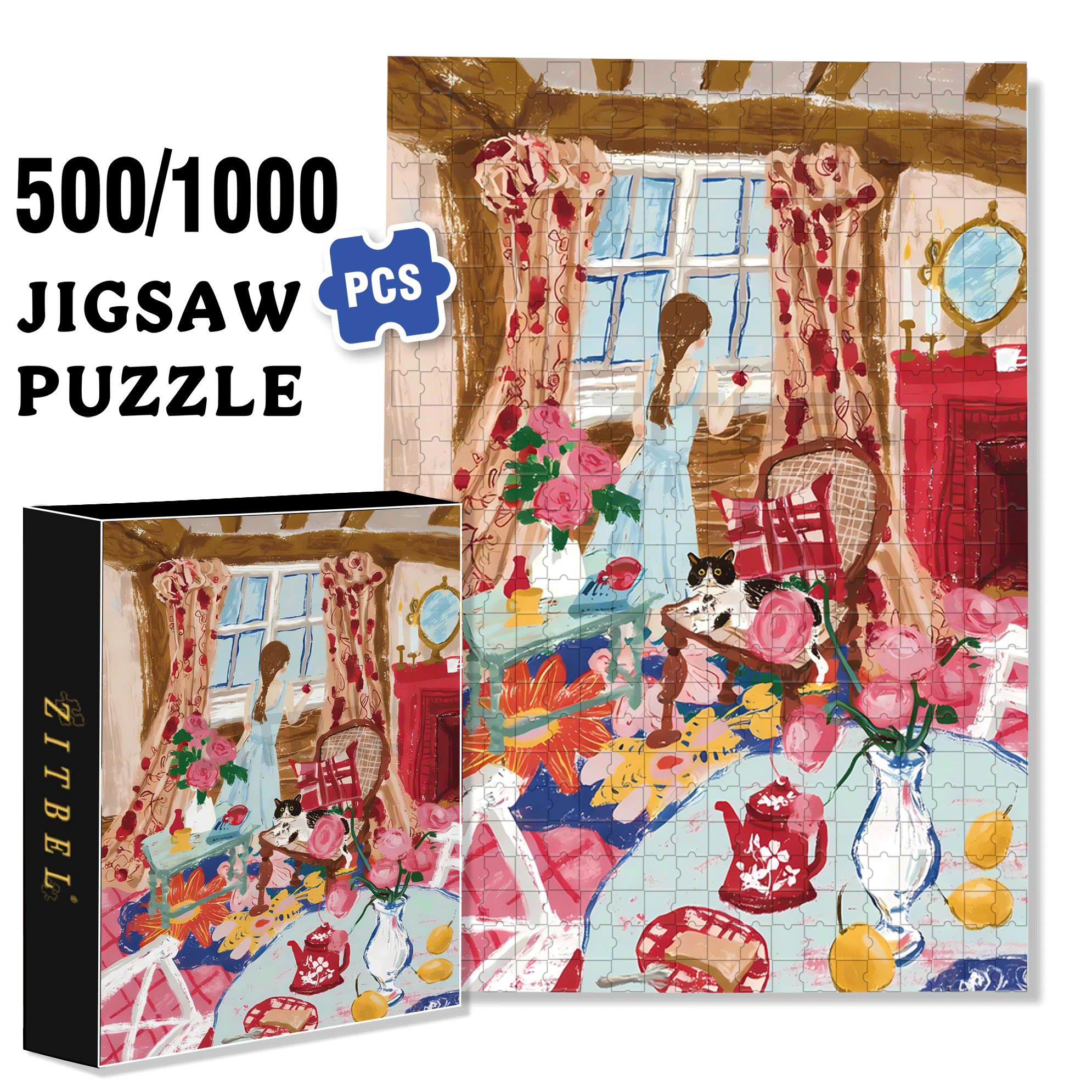 Colorful Room 500pcs/1000pcs Jigsaw Puzzle, Scratch-Resistant, Interactive Family Game & Brain-Boosting DIY Decor, Perfect for Halloween, Christmas & New Year Gifts, Family Puzzle Game