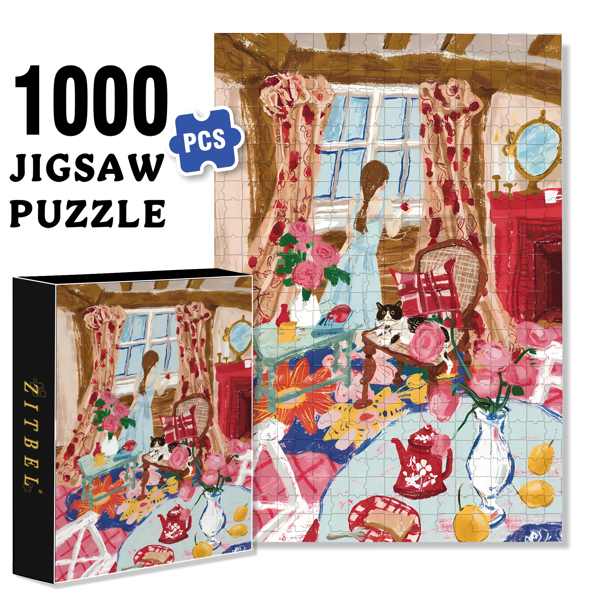 Colorful Room 500pcs/1000pcs Jigsaw Puzzle, Scratch-Resistant, Interactive Family Game & Brain-Boosting DIY Decor, Perfect for Halloween, Christmas & New Year Gifts, Family Puzzle Game