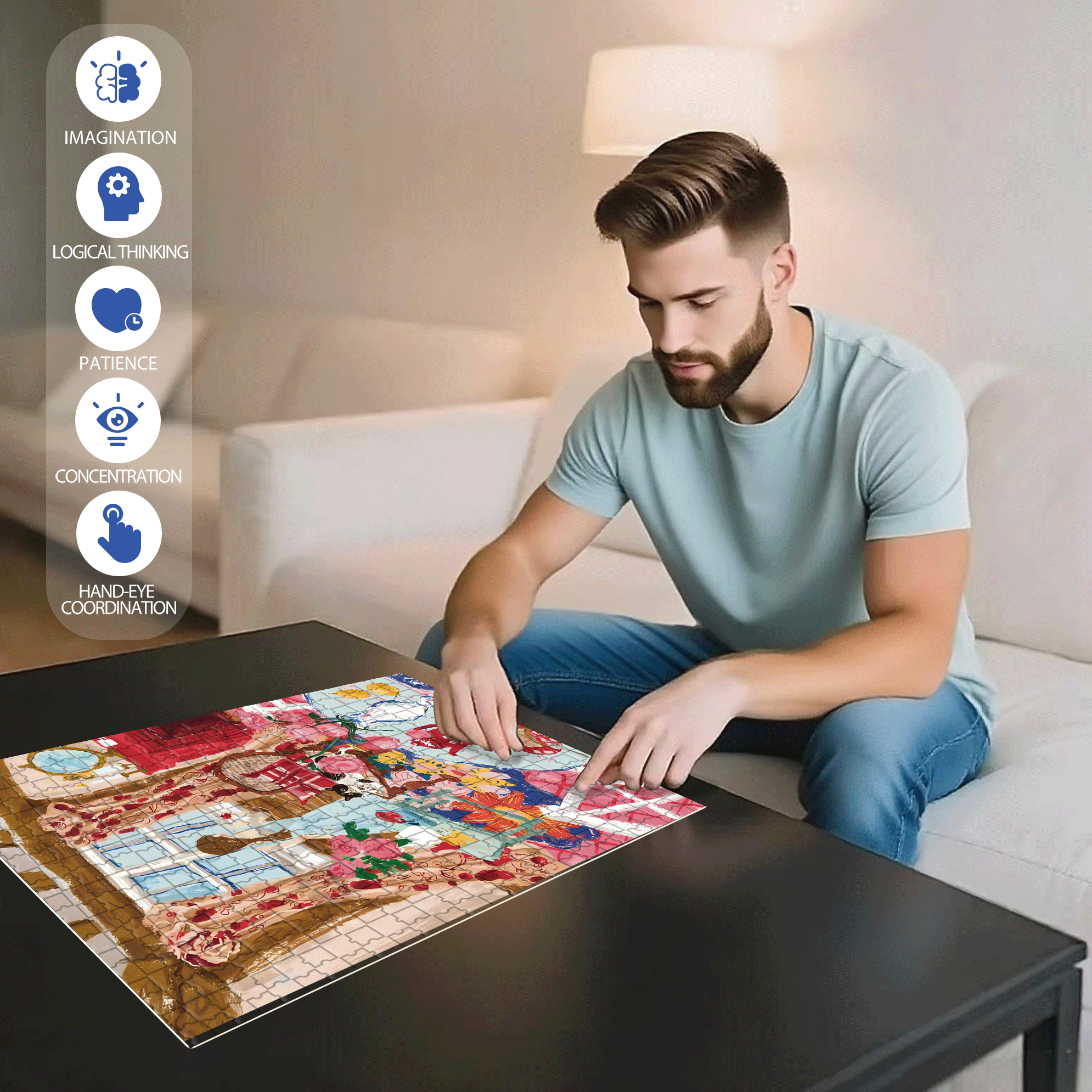 Colorful Room 500pcs/1000pcs Jigsaw Puzzle, Scratch-Resistant, Interactive Family Game & Brain-Boosting DIY Decor, Perfect for Halloween, Christmas & New Year Gifts, Family Puzzle Game