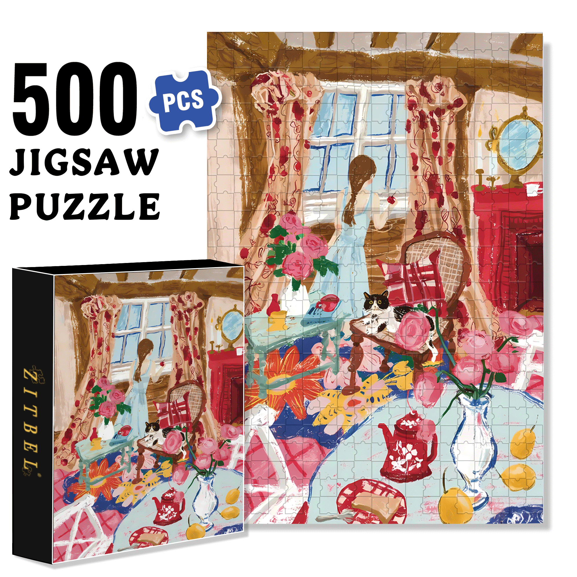 Colorful Room 500pcs/1000pcs Jigsaw Puzzle, Scratch-Resistant, Interactive Family Game & Brain-Boosting DIY Decor, Perfect for Halloween, Christmas & New Year Gifts, Family Puzzle Game