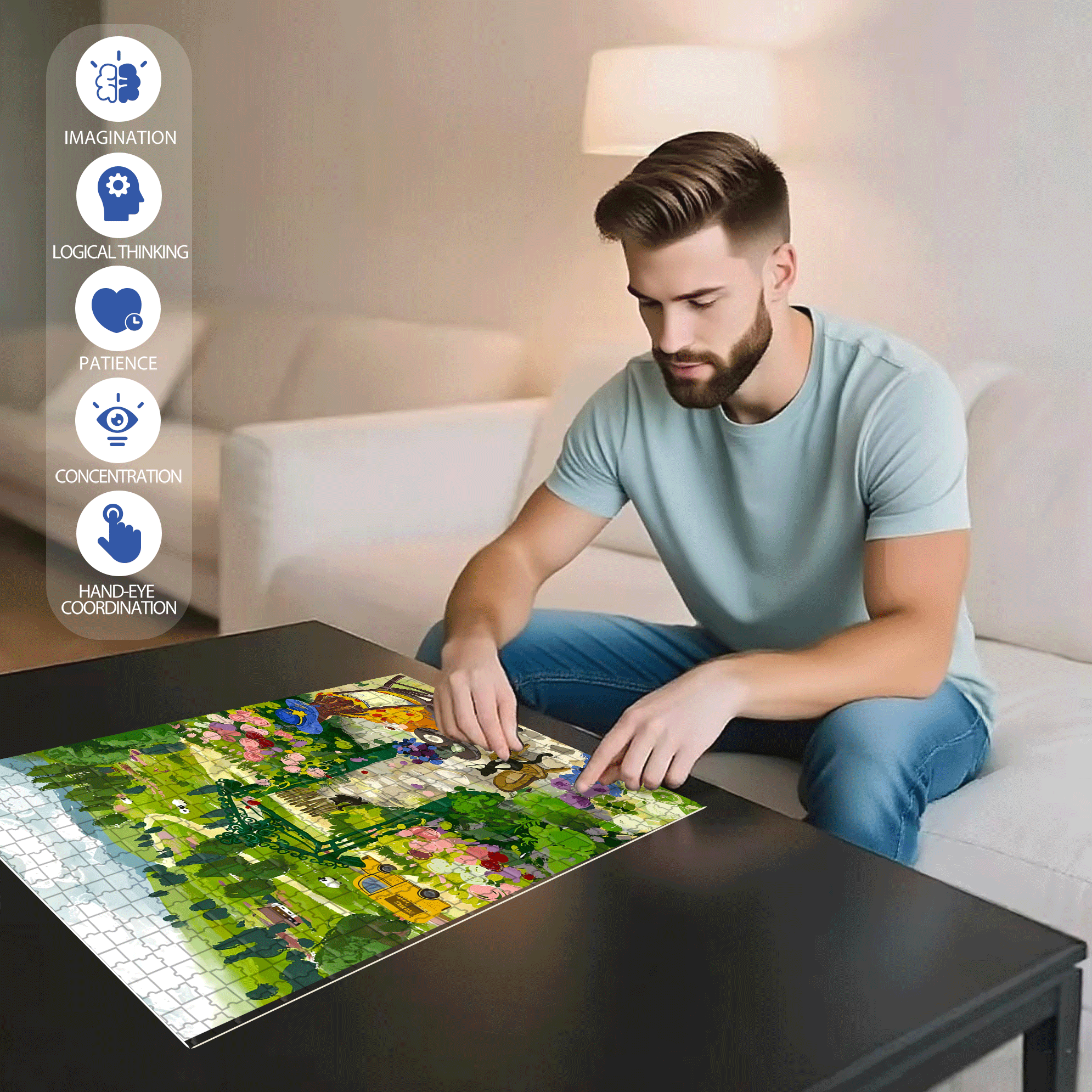 Cool Breeze 500pcs/1000pcs Jigsaw Puzzle, Scratch-Resistant, Interactive Family Game & Brain-Boosting DIY Decor, Perfect for Halloween, Christmas & New Year Gifts, Family Puzzle Game