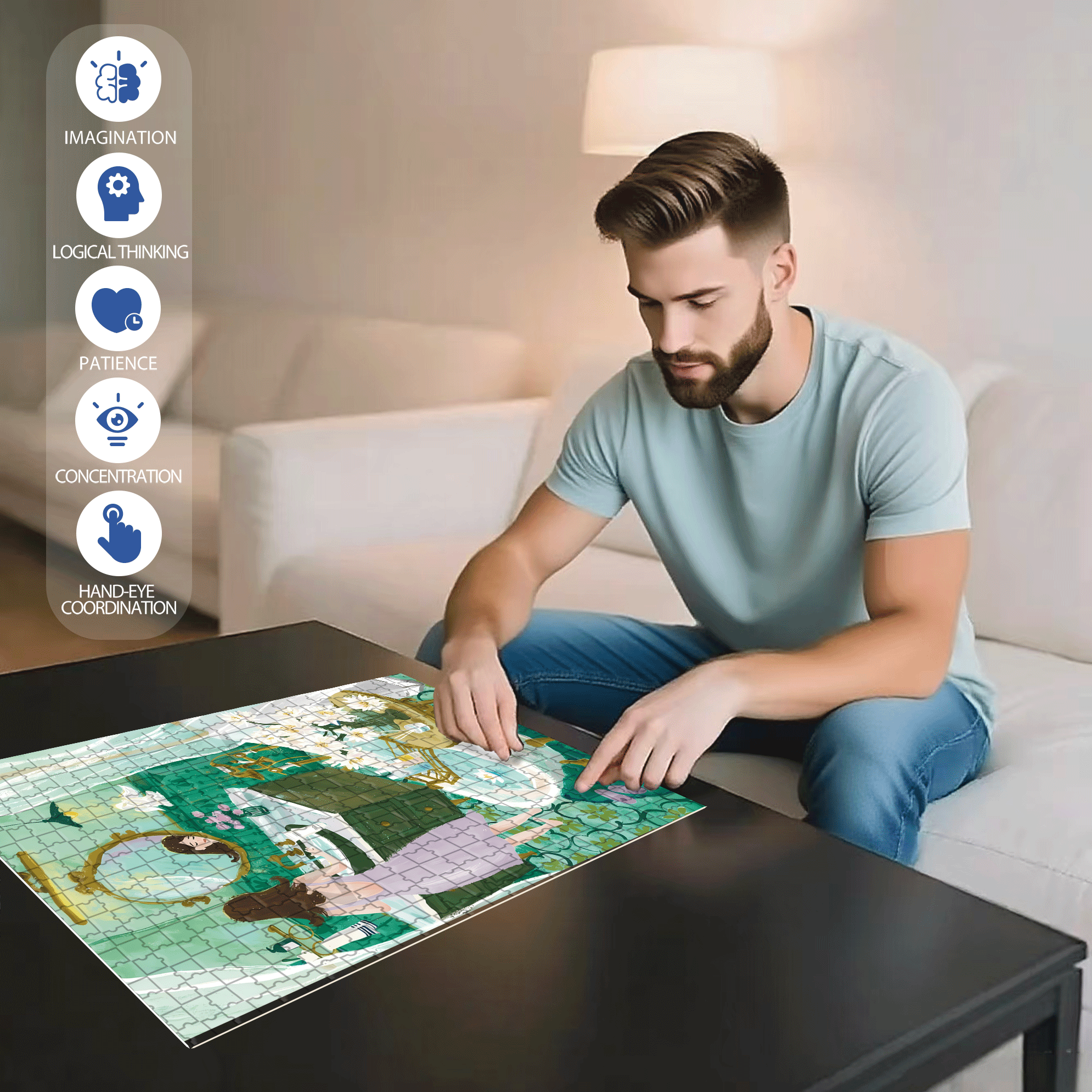 Cool Feeling 500pcs/1000pcs Jigsaw Puzzle, Scratch-Resistant, Interactive Family Game & Brain-Boosting DIY Decor, Perfect for Halloween, Christmas & New Year Gifts, Family Puzzle Game