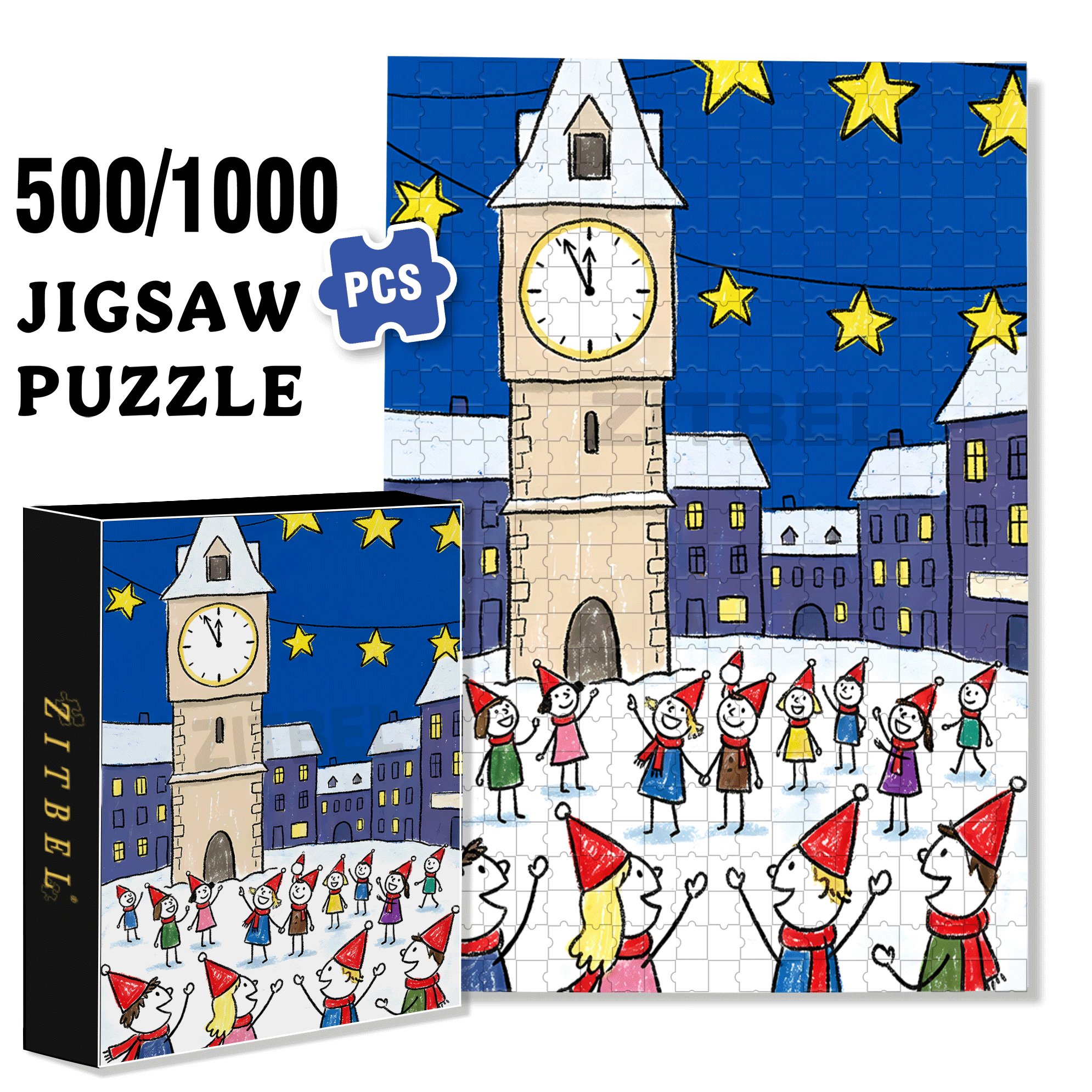 Countdown 500pcs/1000pcs Jigsaw Puzzle, Scratch-Resistant, Interactive Family Game & Brain-Boosting DIY Decor, Perfect for Halloween, Christmas & New Year Gifts, Family Puzzle Game