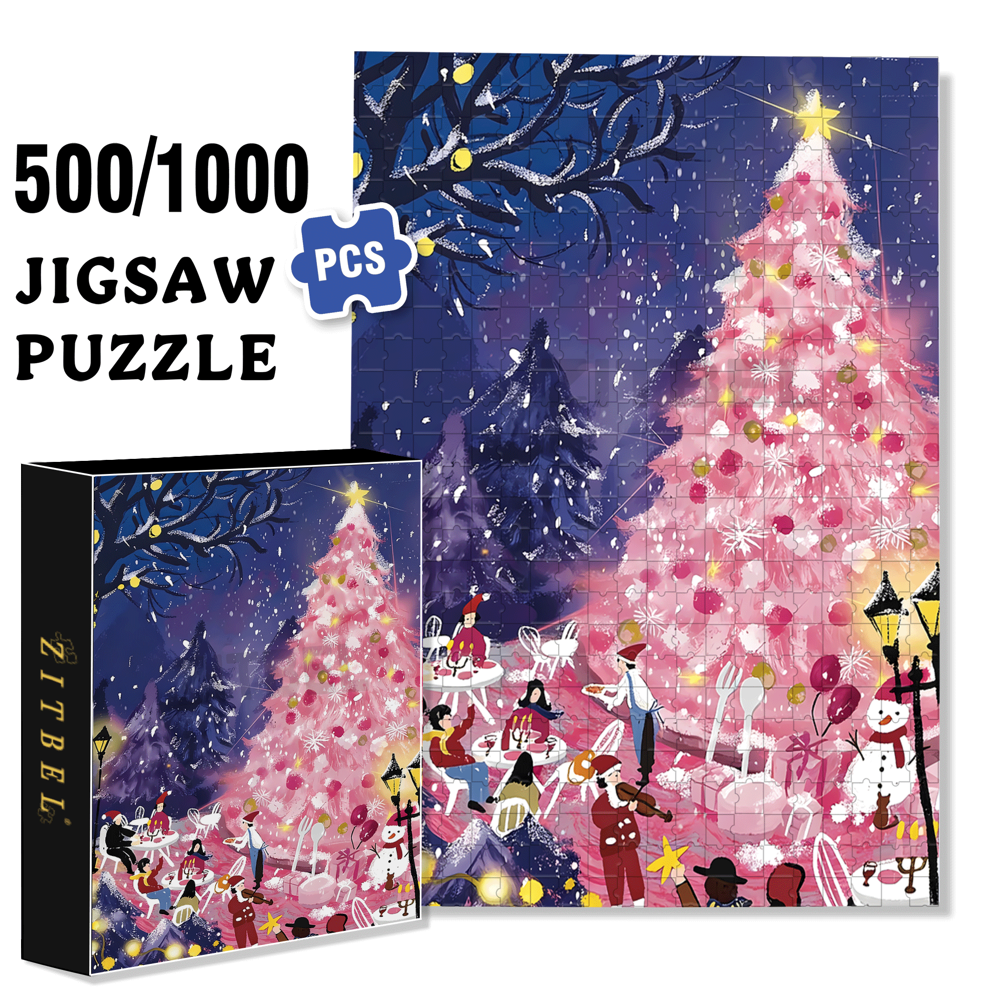 Dinner Under The Christmas Tree 500pcs/1000pcs Jigsaw Puzzle, Scratch-Resistant, Interactive Family Game & Brain-Boosting DIY Decor, Perfect for Halloween, Christmas & New Year Gifts, Family Puzzle Game