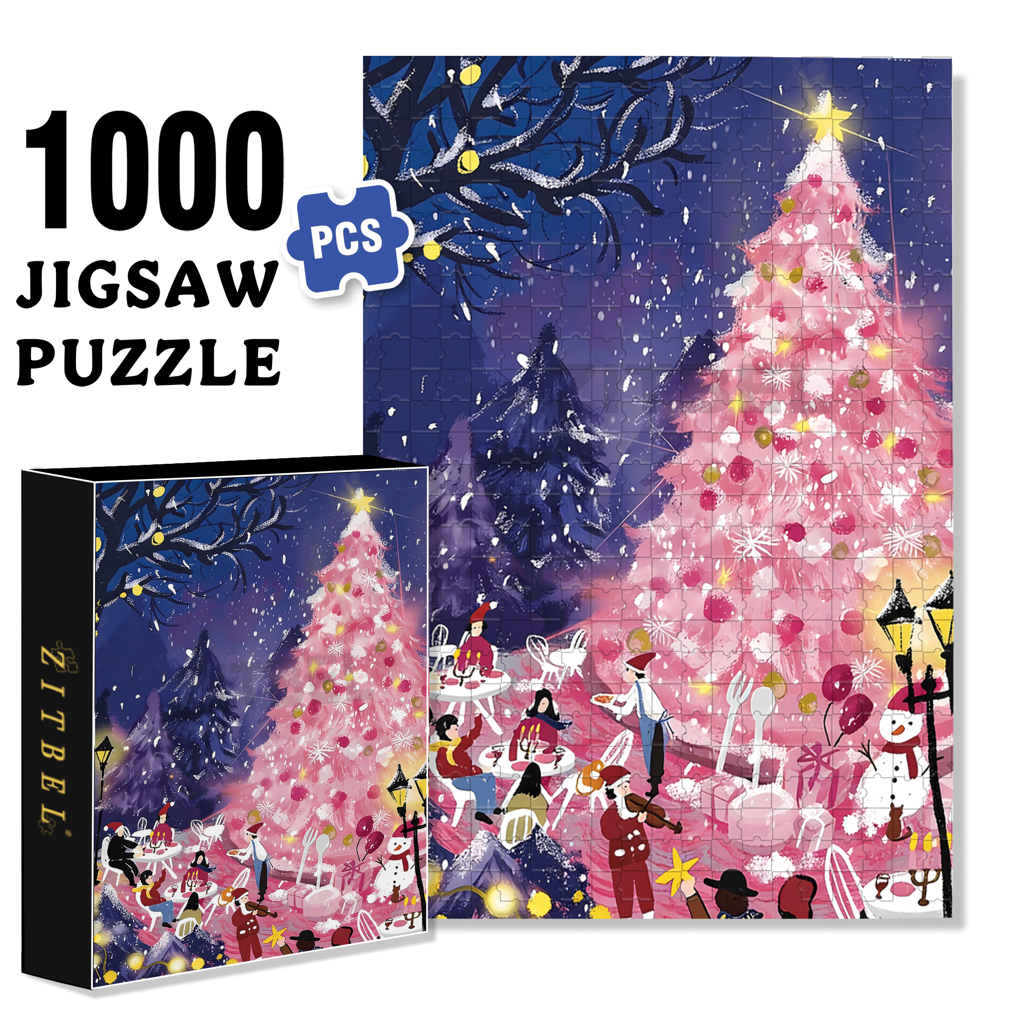 Dinner Under The Christmas Tree 500pcs/1000pcs Jigsaw Puzzle, Scratch-Resistant, Interactive Family Game & Brain-Boosting DIY Decor, Perfect for Halloween, Christmas & New Year Gifts, Family Puzzle Game