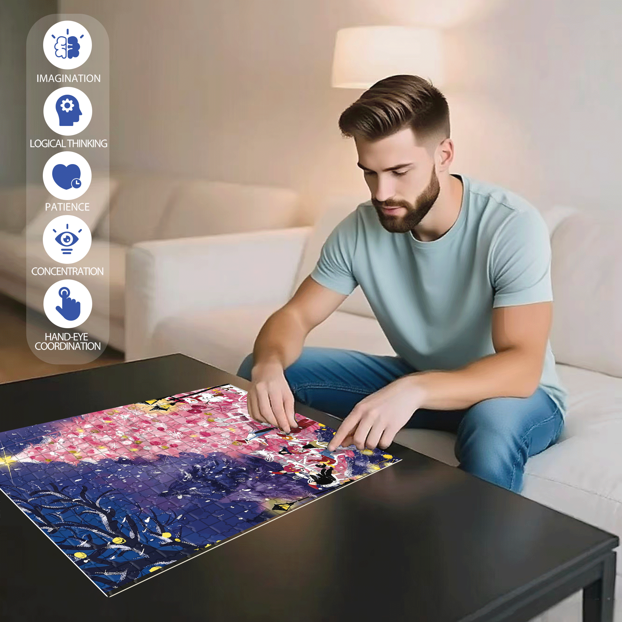 Dinner Under The Christmas Tree 500pcs/1000pcs Jigsaw Puzzle, Scratch-Resistant, Interactive Family Game & Brain-Boosting DIY Decor, Perfect for Halloween, Christmas & New Year Gifts, Family Puzzle Game