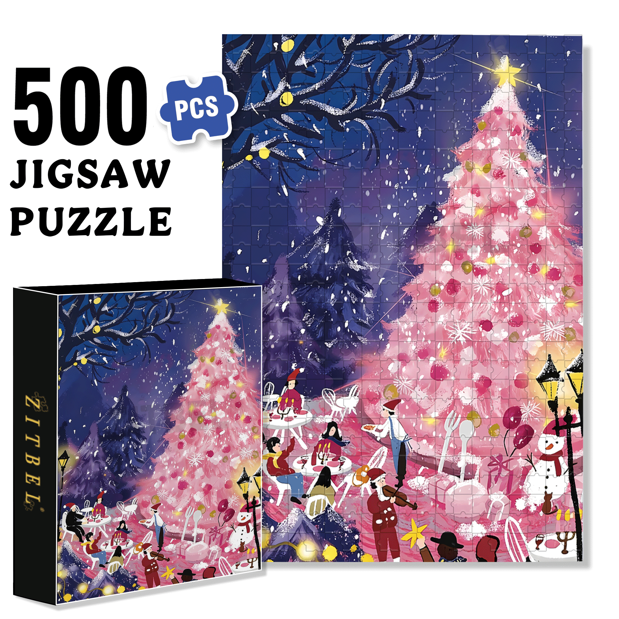Dinner Under The Christmas Tree 500pcs/1000pcs Jigsaw Puzzle, Scratch-Resistant, Interactive Family Game & Brain-Boosting DIY Decor, Perfect for Halloween, Christmas & New Year Gifts, Family Puzzle Game