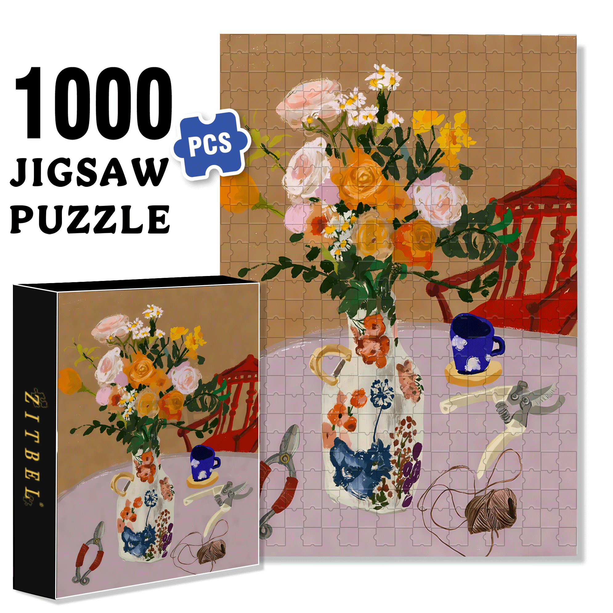 Flower Arrangement Small Object 500pcs/1000pcs Jigsaw Puzzle, Scratch-Resistant, Interactive Family Game & Brain-Boosting DIY Decor, Perfect for Halloween, Christmas & New Year Gifts, Family Puzzle Game
