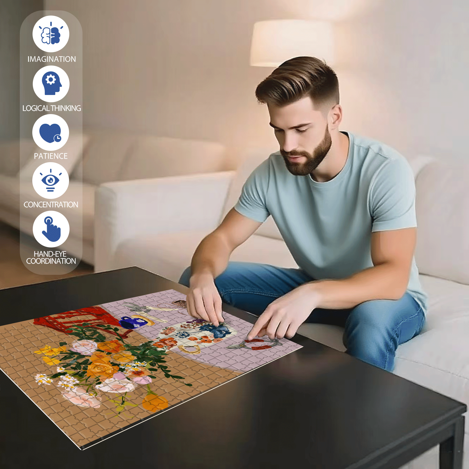 Flower Arrangement Small Object 500pcs/1000pcs Jigsaw Puzzle, Scratch-Resistant, Interactive Family Game & Brain-Boosting DIY Decor, Perfect for Halloween, Christmas & New Year Gifts, Family Puzzle Game