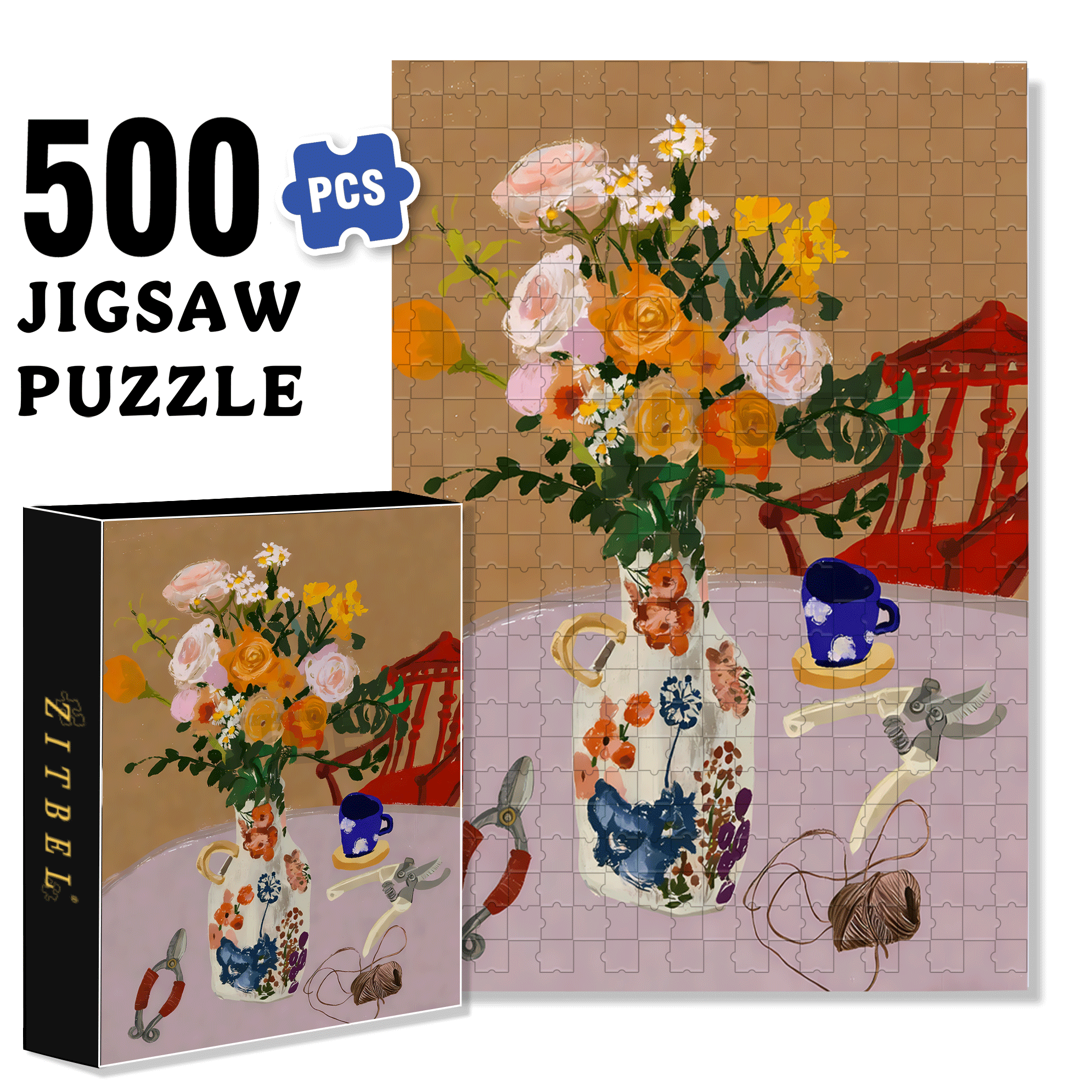 Flower Arrangement Small Object 500pcs/1000pcs Jigsaw Puzzle, Scratch-Resistant, Interactive Family Game & Brain-Boosting DIY Decor, Perfect for Halloween, Christmas & New Year Gifts, Family Puzzle Game